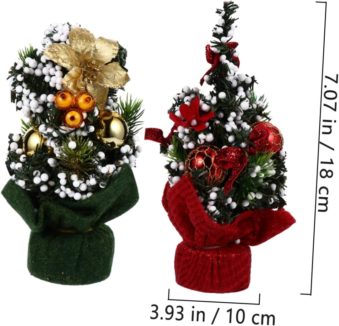 2Pcs Mini Christmas Tree Decor Artificial Ornaments for Festive Celebrations for Home Office Cafe and Holiday Parties Vibrant Colors Secure Base