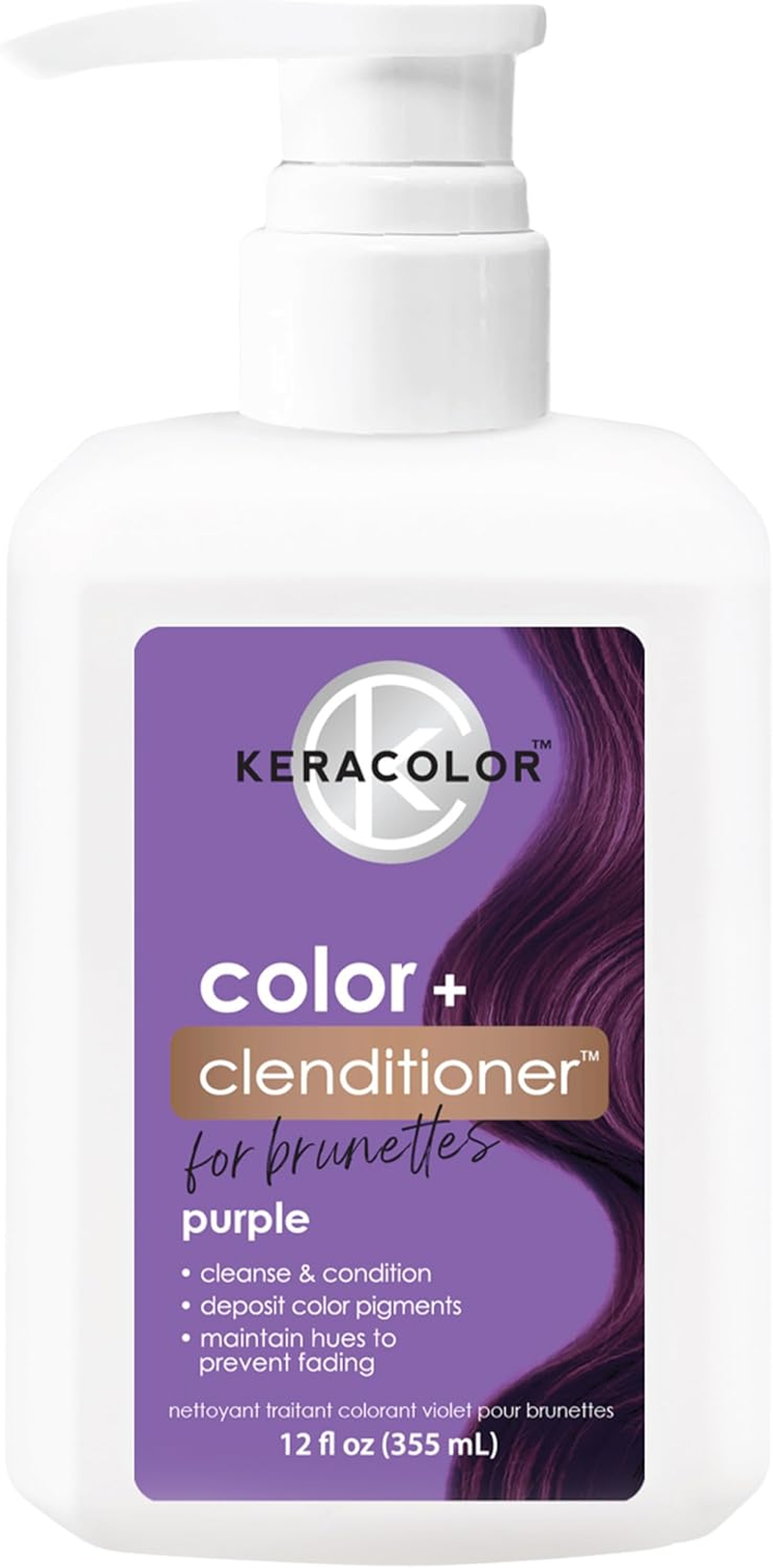 KERACOLOR Clenditioner for Brunettes PURPLE Dye, Semi Permanent Hair Color Depositing Conditioner, Cruelty-Free, 12 Fl Oz (Pack of 1)