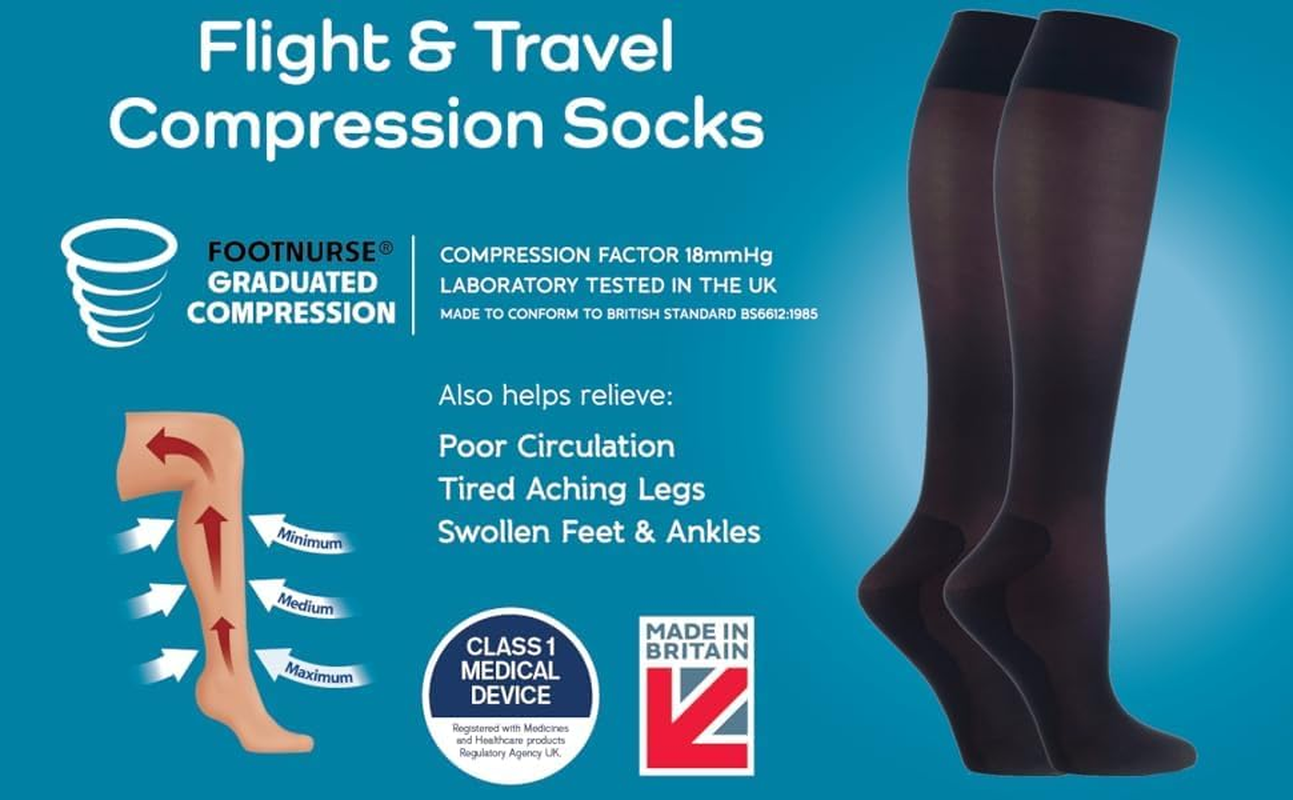 IOMI Footnurse | Sockshop | Flight and Travel Compression Socks | 40 Denier | 18Mmhg at an Ankle Circumference of 24Cm | Women'S Size 4-7UK / 5-8US / 37-40EU | British BS6612:2018 image number 4