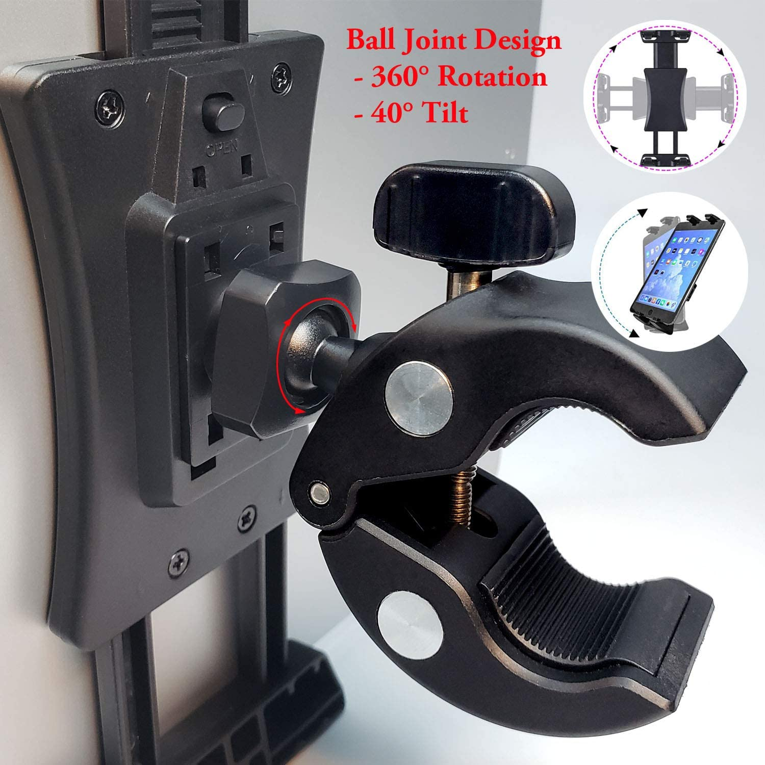 Microphone Music Stand Tablet Smartphone Holder Mount Heavy Duty 360 Degree Swivel Clamp Compatible with 3.5 to 13.5In Phone Tablets, Ipad Pro 12.9 11 10.5 Air Mini, Surface Galaxy Tab, Iphone Galaxy image number 6