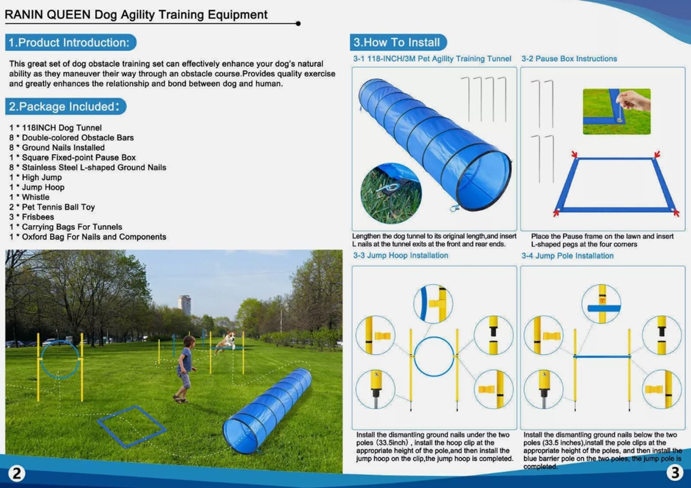 Dog Agility Training Equipment, Dog Obstacle Course Training Starter Kit Includes Tunnel, Weave Poles, Adjustable Hurdle, Jump Ring, Pause Box, Toys and Carrying Bag, Pet Outdoor Games image number 1