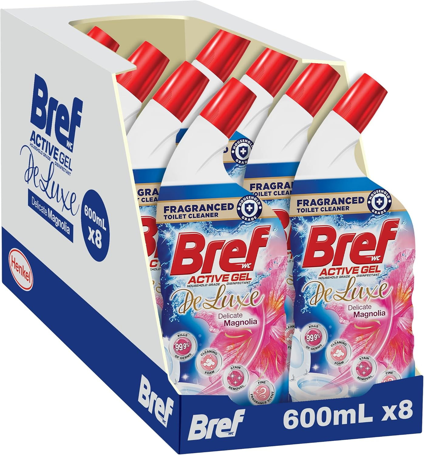 Bref Deluxe Active Gel Delicate Magnolia Toilet Cleaner 600Ml X 8