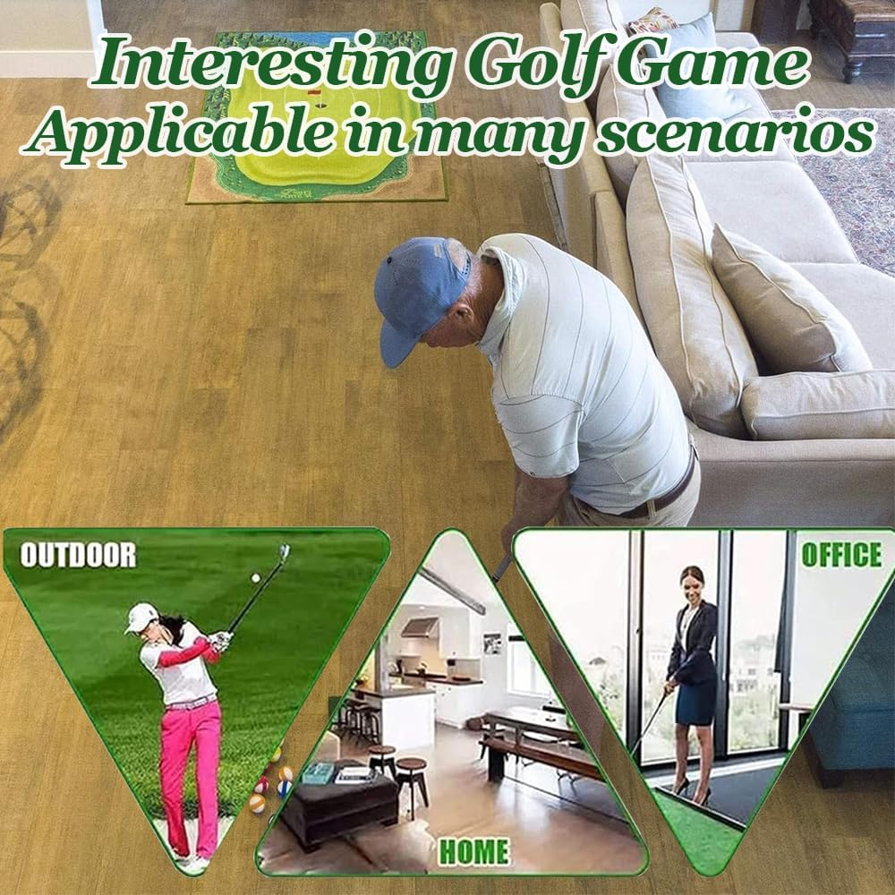 Golf Chipping Game Mat Set, Golf Chipping Practice Mat with Golf Ball, 47" X 70" (120Cm X 180Cm) Golf Game Outdoor Indoor Hitting Mat for Home Backyard Playground (No Clubs)