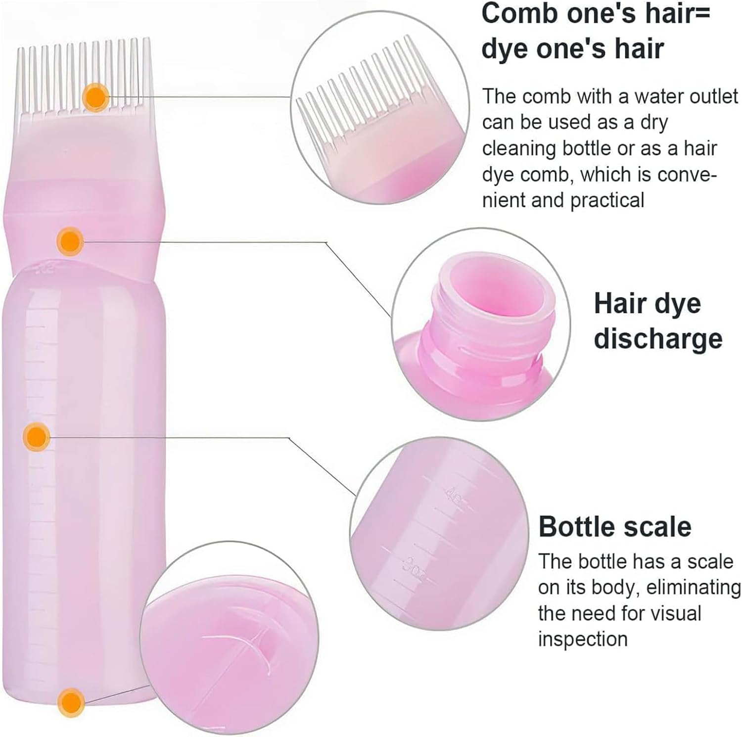 4Pcs Root Comb Applicator Bottle and Hair Massage Brush ，Hair Oil Dye Applicator with Graduated Scale for Precise Application Ideal for Coloring and Scalp Treatment (Pink)