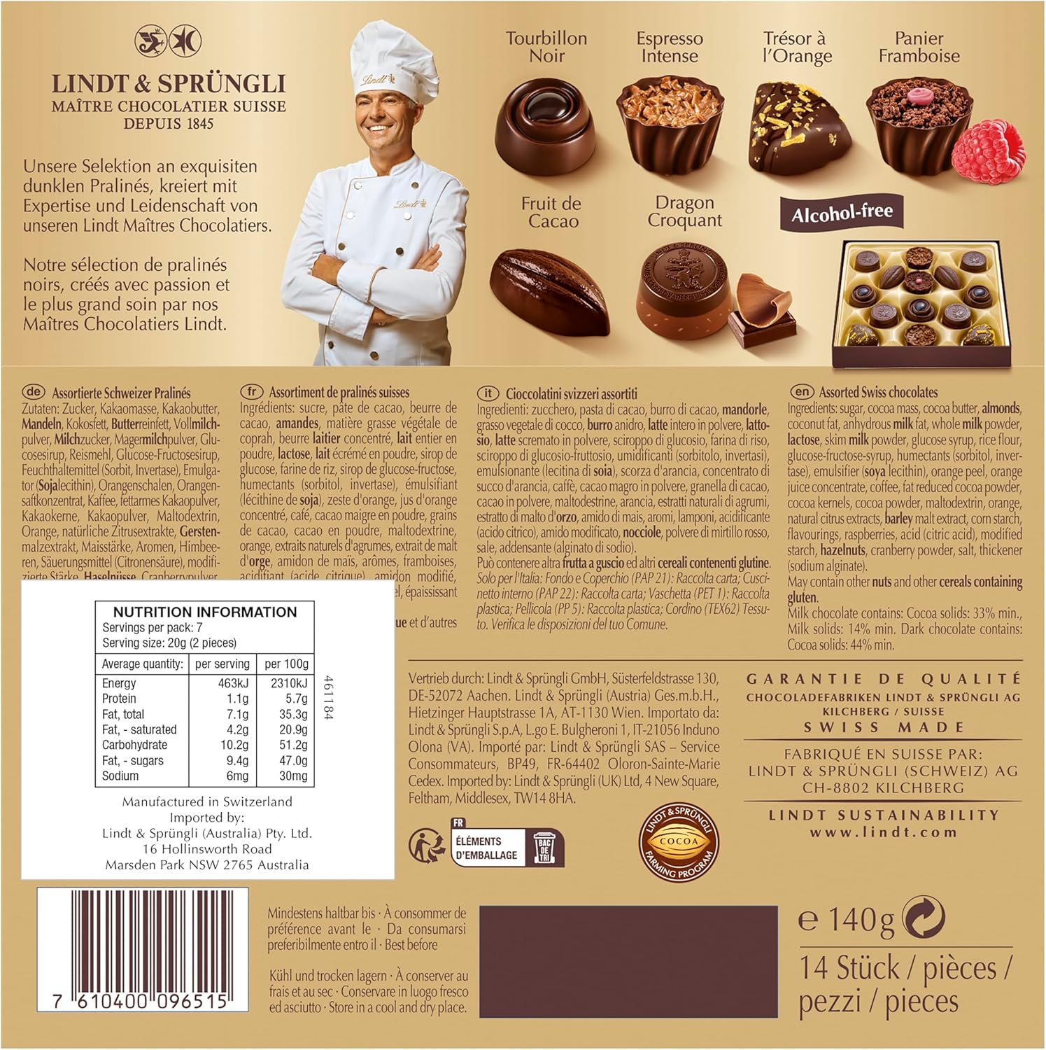 Lindt CONNAISSEURS Dark 140G image number 2