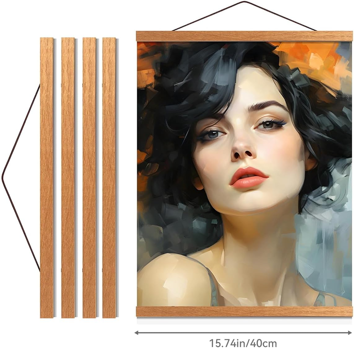 Proxima Direct 8 PCS Magnetic Wood Poster Frame 40 Cm/16 Inch Poster Hanger Rod Simple Teak Wood Photo Hanging Kit with Rope for Photos Canvas Prints Artwork Home Dorm Interior Decor image number 6