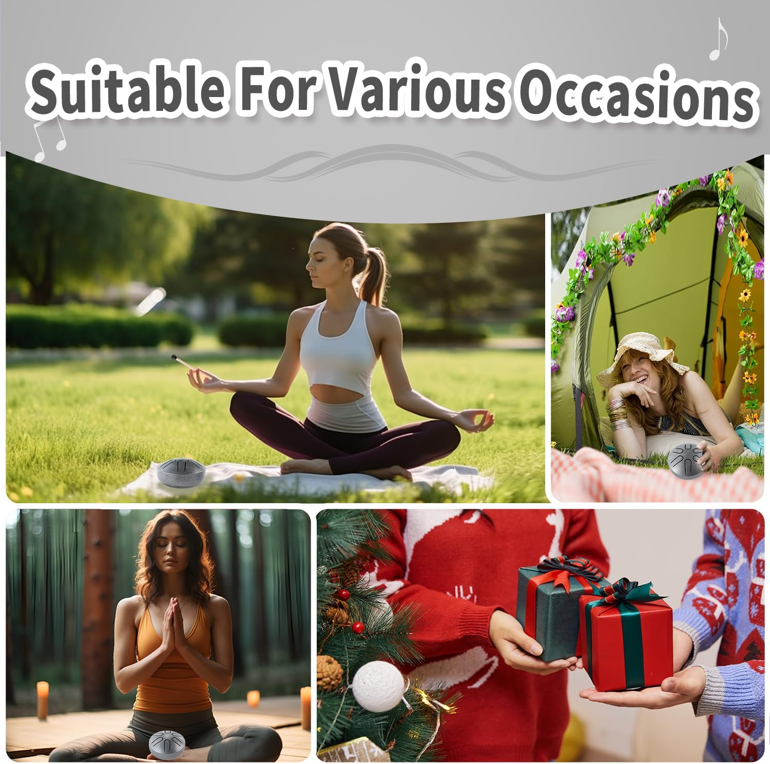 Yahpetes Steel Tongue Drum Musical Percussion Instrument Metal Rain Drum for outside 3 Inch 6 Notes C-Key for Meditation Yoga Education Percussion with Bag, Music Book, Mallets (3"6 Tone, Silver) image number 7