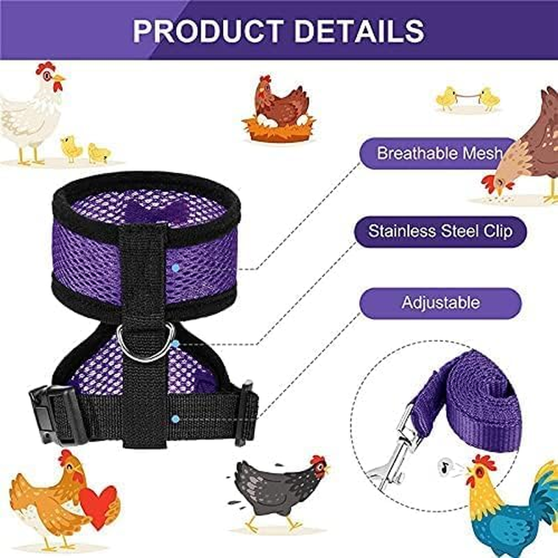 4Pcs Chicken Harness and Leash Set with Adjustable Upgrade and Improvement Breathable Comfortable Chicken, Duck, Goose as Gifts for Festival (Yellow&Red&Green&Blue, S) image number 6