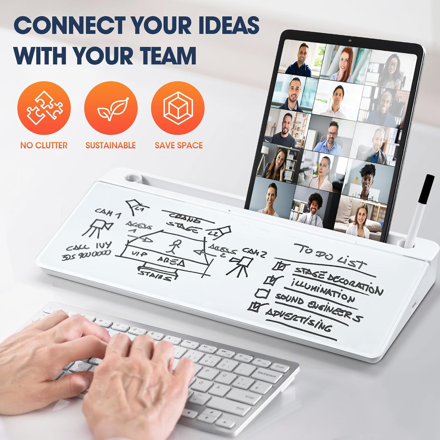 Glass Desktop Whiteboard Organiser Dry Erase White Board Memo Note Pad Computer Keyboard Stand School Office Accessories Phone Tablet Holder image number 5