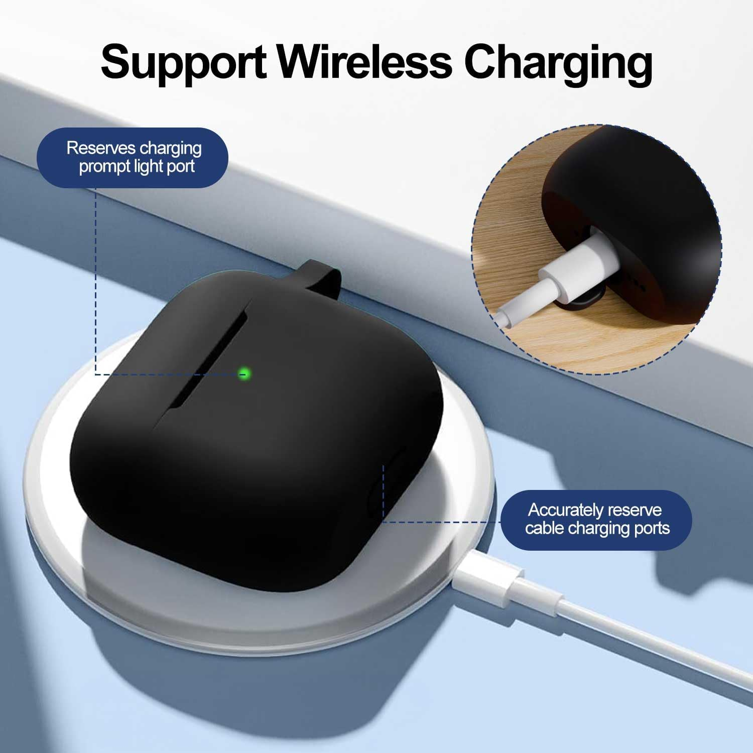 T Tersely Silicone Case Cover Compatible with Airpods 4(2024) - Premium Silicone with Hook, Supports Wireless Charging, Shockproof Protection - Black image number 4