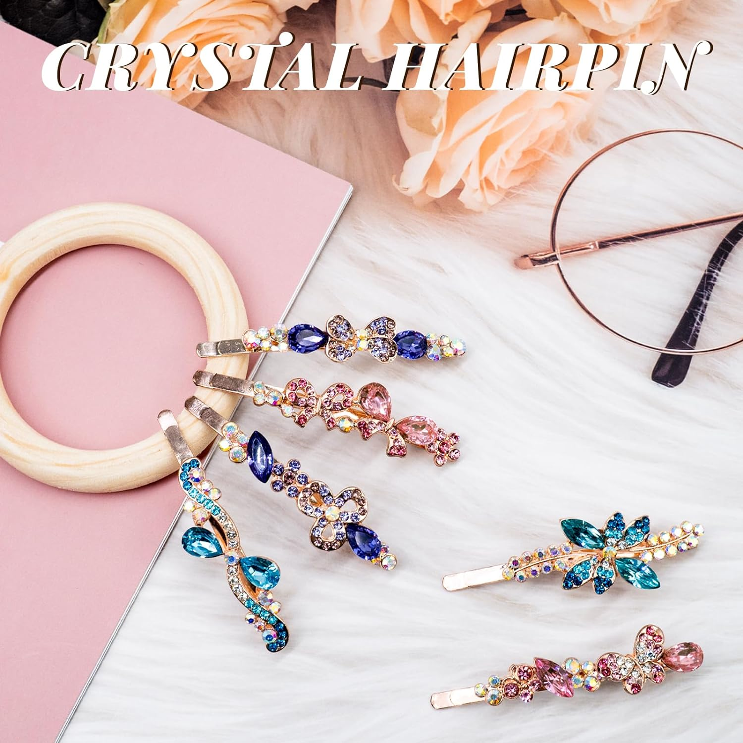 12 Pcs Vintage Crystal Hair Pins Bobby Pins Decorative Hair Pins Fancy Hair Clip for Women Girls 3 Colors 6 Styles Rhinestone Hair Pins. (12Pcs) image number 2