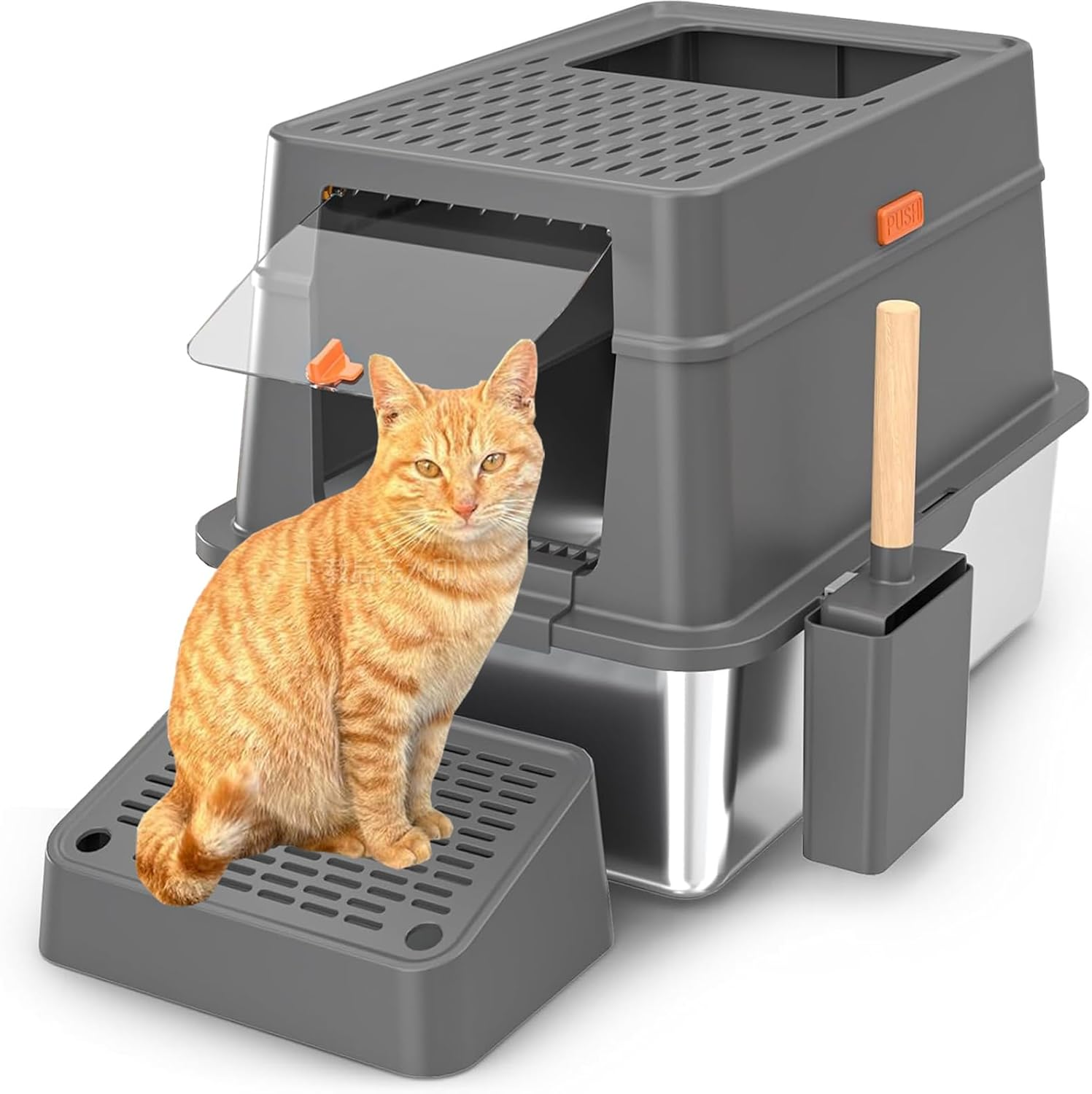 Stainless Steel Cat Litter Box with Lid,Enclosed Removable Metal Litter Boxs with High Sided Enclosure & Scoop,Pedal,Anti-Leakage,Non-Sticky,Easy Cleaning image number 2