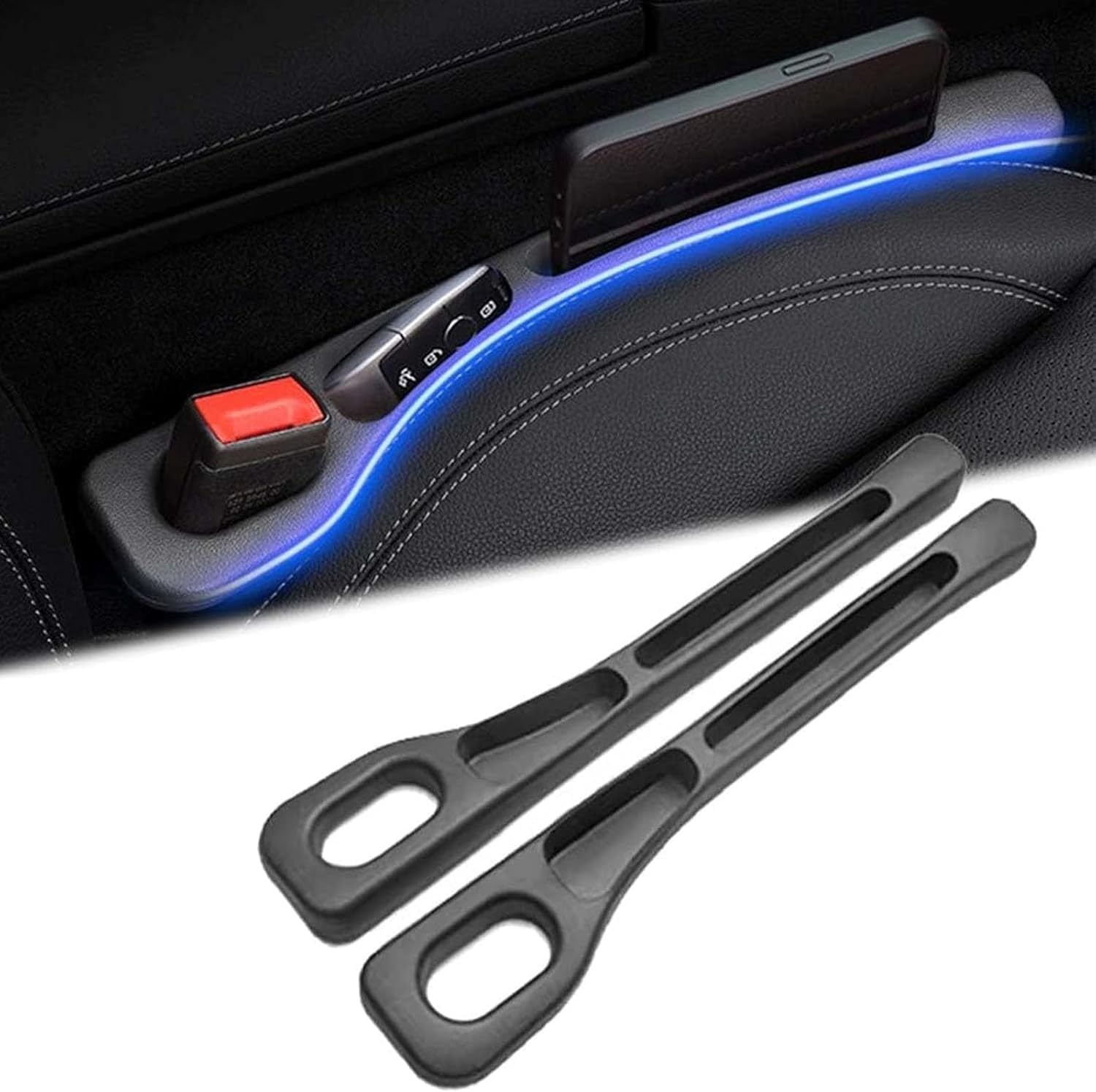 Car Seat Gap Filler and Organizer, 2PCS Mounted Gap Leak-Proof Filling Strip, Anti-Drop Crevice Filler to Prevent Items from Falling between Seats for Suvs for Vans Black image number 5