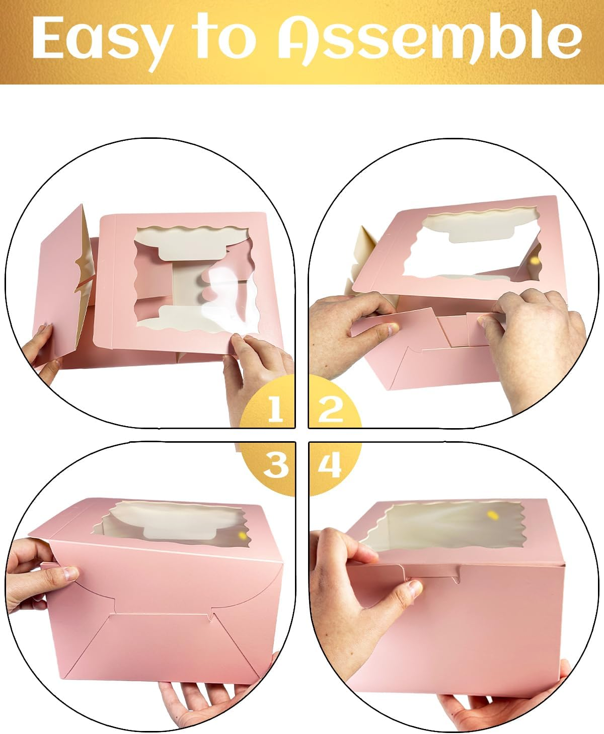 Qiqee 10X10X5 Inch Cake Box, 5 Sets Pink Cake round Boards ＆ 5 Sets 10 Inch Pink Cake Box with Window, Cake Containers(25.4X25.4X13Cm) image number 1