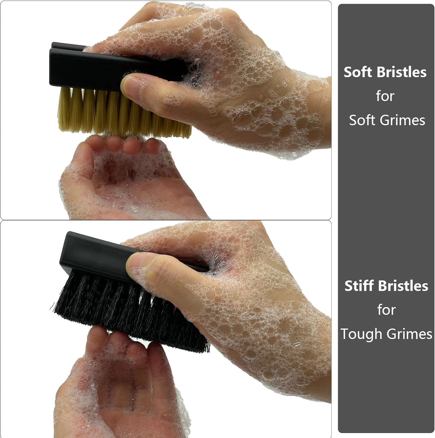 Hand Nail Brush Scrub Cleaning Brushes, 1 Stiff Bristles Heavy Duty Scrubbing Brushes for Tough Grimes, 1 Super Soft Bristles Clean Brushes for Women Child Fingers Fingernails Foot, 2 Pack image number 3