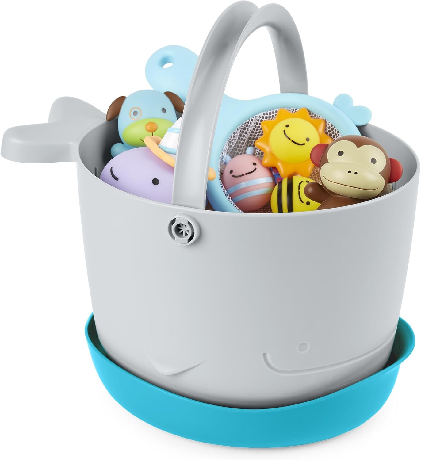 Skip Hop Moby Bath Toy Bucket - Baby Bath Toy Organiser with Drainage Holes, Handle & Base - Bath Toys Holder and Storage Bucket for Toddlers, Kids Bathroom Accessories, Bath Tub Toy Storage image number 4