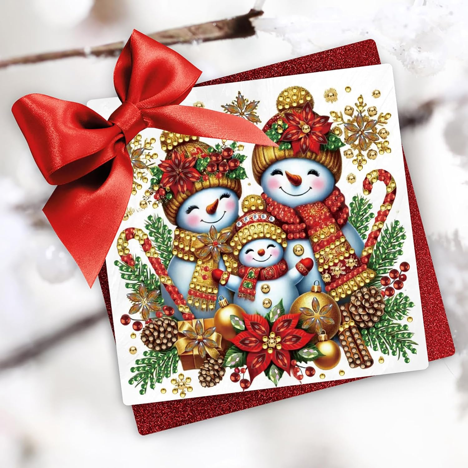 Awesocrafts 6Pcs Diamond Art Christmas Cards Craft Kits XXX, DIY Diamond Painting Cards Sets, 5D Diamond Art Cards with Envelopes, Postcards for Handmade Gift, Xmas Gift 30 * 15Cm (Snowman) - Animal image number 5