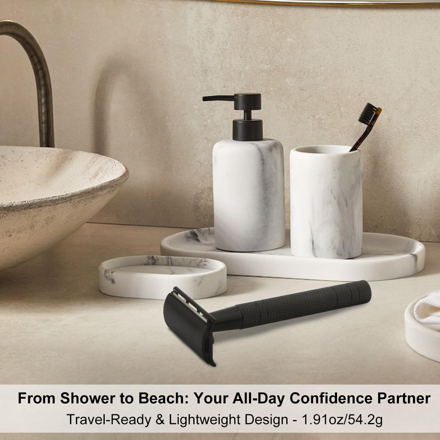 BULIMICA Matte Black Double Edge Safety Razor for Men, with 10 Platinum Coated Double Edge Safety Blade Razor, Reusable Travel Essentials Women Razor image number 5