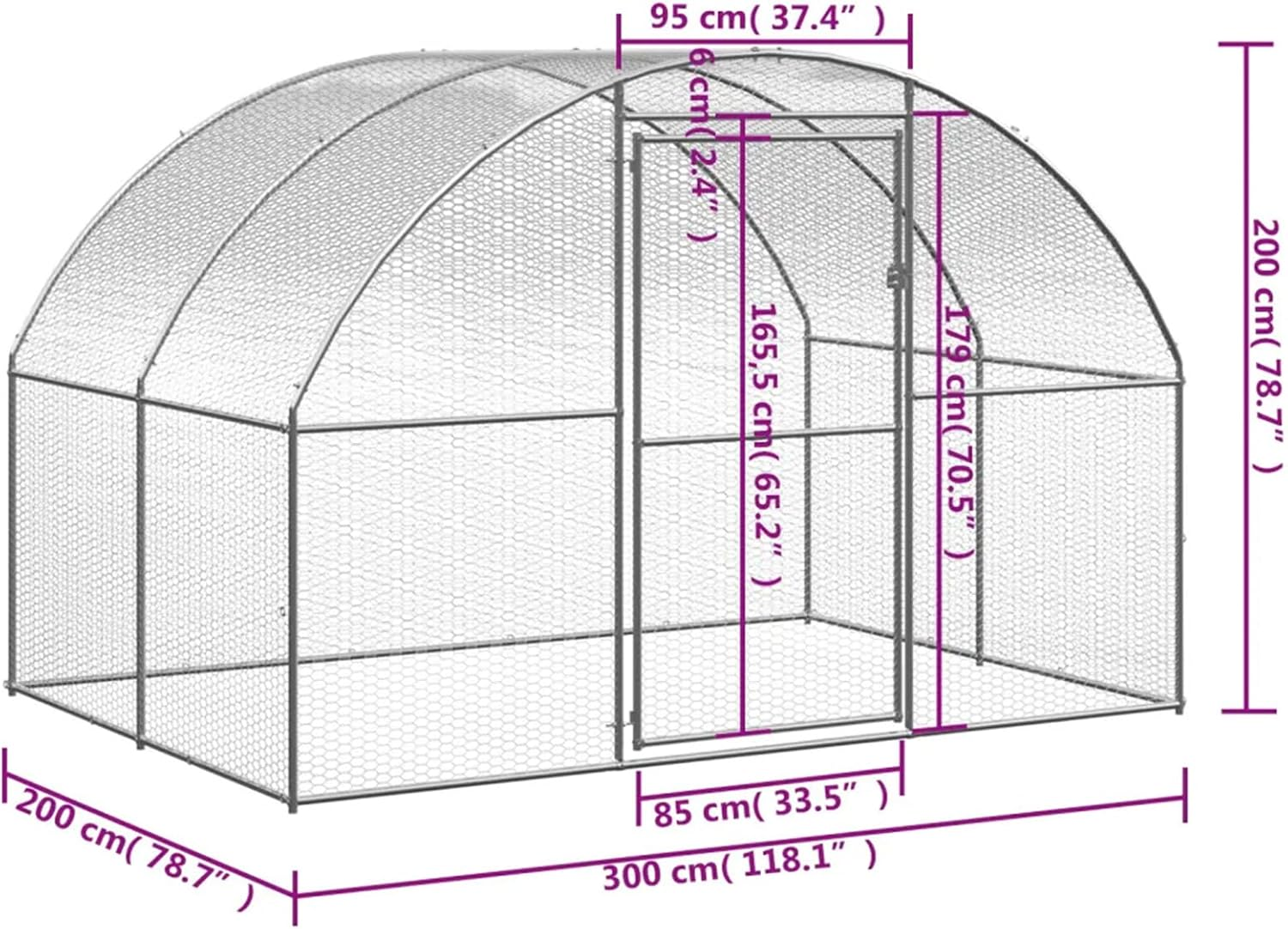 Chicken Coop Large Rabbit Hutch, 3X2X2 M Coops Pet House Run Cage Walk in Guinea Pig Ferret Bunny Hen Chook, Outdoor Metal Door Farm image number 4