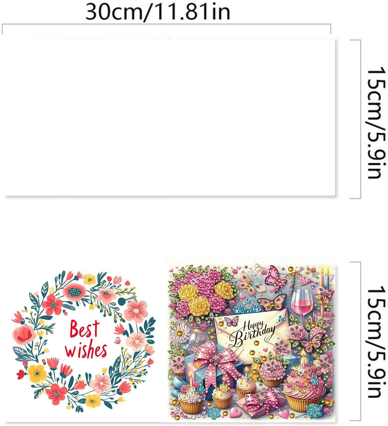 Awesocrafts 6Pcs Diamond Art Christmas Cards Kits Happy Birthday, Anniversary DIY Diamond Painting Cards Sets, 5D Crystal Art Card with Envelopes, Postcards for Handmade, Xmas 30 * 15Cm (Happy) - Best Wishes image number 4