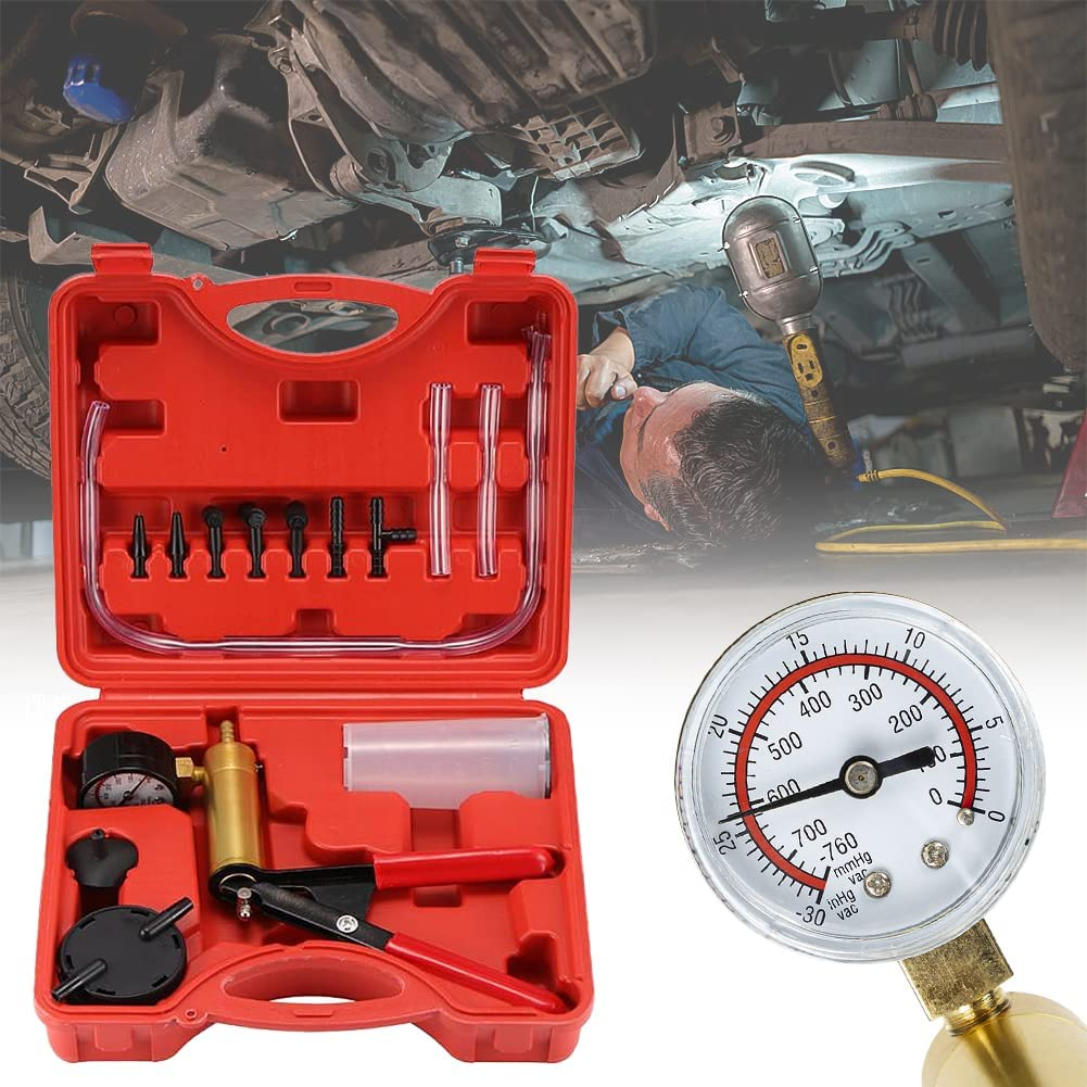 Red 2 in 1 Brake Bleeder Kit Hand Held Vacuum Pump Test Set for Automotive with Protected Case,Adapters,One-Man Brake and Clutch Bleeding System image number 2