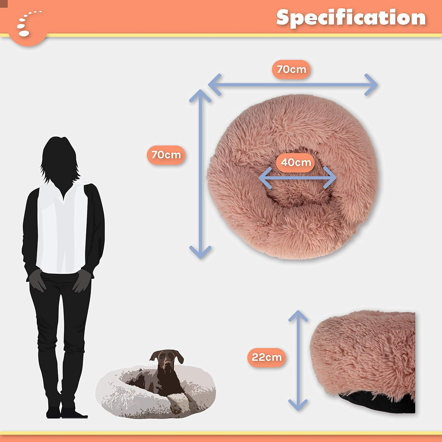 Zenify Pets Calming Dog Bed for Cats or Small Medium Dogs Puppy (70Cm, Beige Pink)&hellip; image number 2