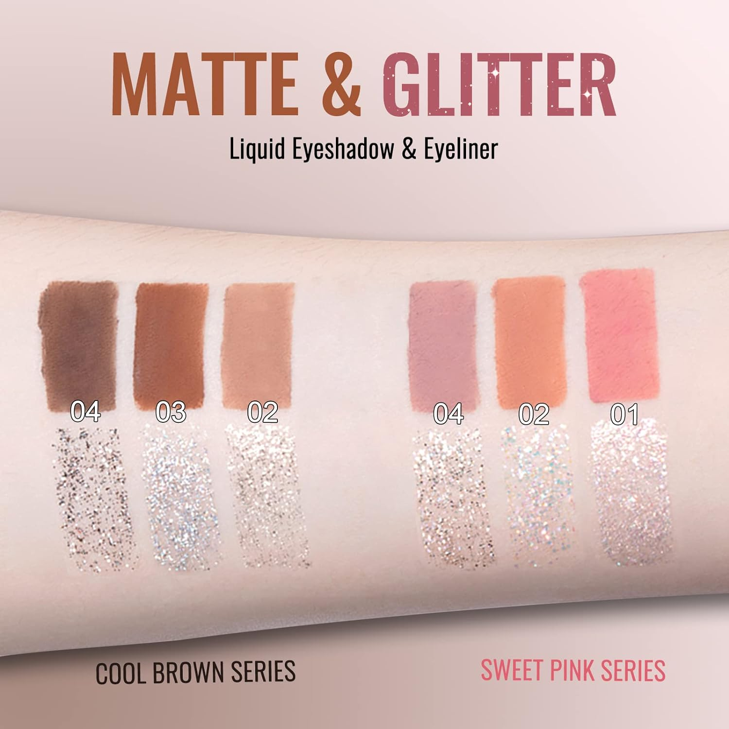 Erinde [3PCS] Liquid Glitter Matte Eyeshadow, Liquid Glitter Eyeliner and Matte Cream Eyeshadow 2 in 1, Quick Drying, Easy to Apply, Long Lasting Korean Shimmer Matte Eyeshadow Eye Makeup image number 1