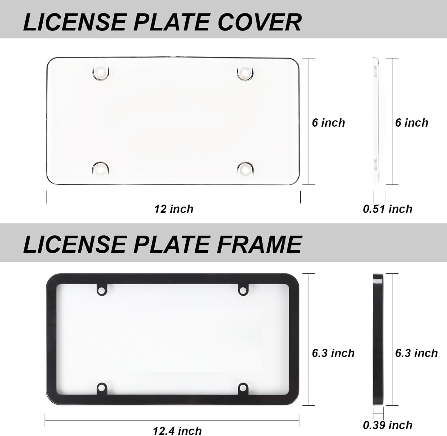 2Pack Transparent License Plate Cover and Frames,Clear Front and Rear License Plate Holder,Unbreakable Car Licence Plate Frame Protector Fits Any US Plates with Screws & Caps (Black Frame) - Black Frame With Clear Cover image number 2
