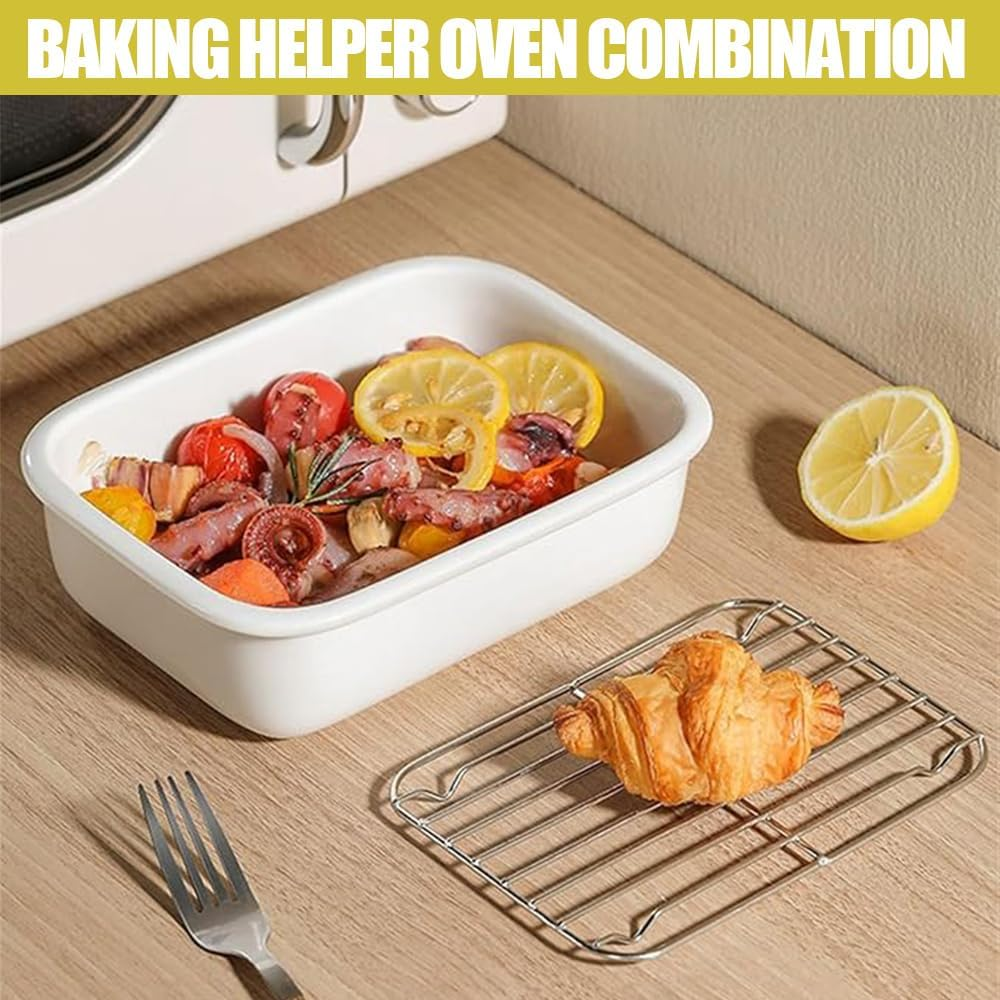 3-Piece Oven Casserole Set, Ceramic Baking Dish Set with Baking Rack, Large Lasagna Dish, Ceramic Tableware, Home Oven Baking Dish Bowl, Square Baking Dish for Cooking, White image number 4