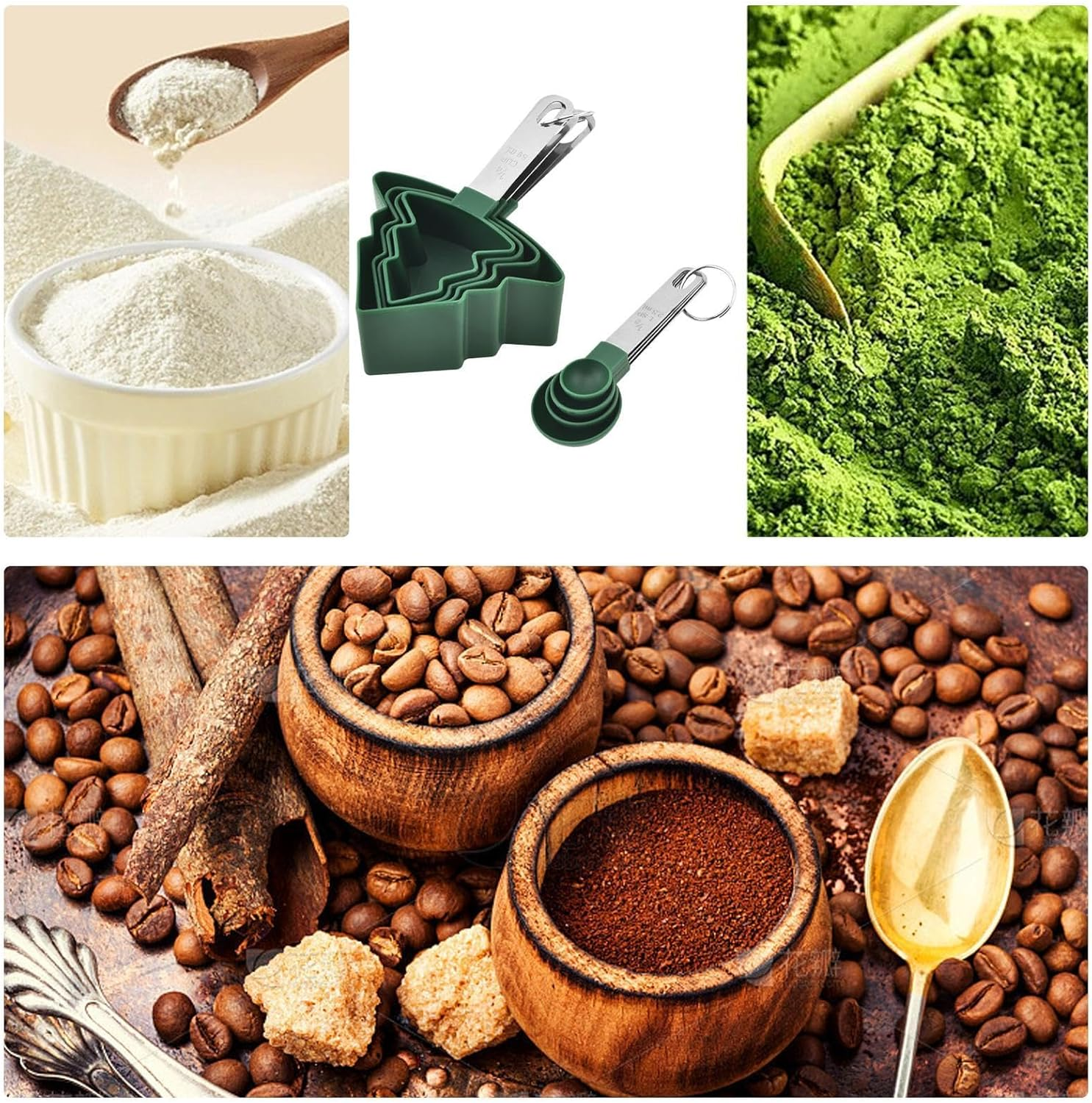 Measuring Cups and Spoons Set | 8X Christmas Tree-Shaped Measuring Spoons with Stainless Steel Handle - Accurate Green Measuring Cups for Cooking and Baking Dry and Liquid image number 4