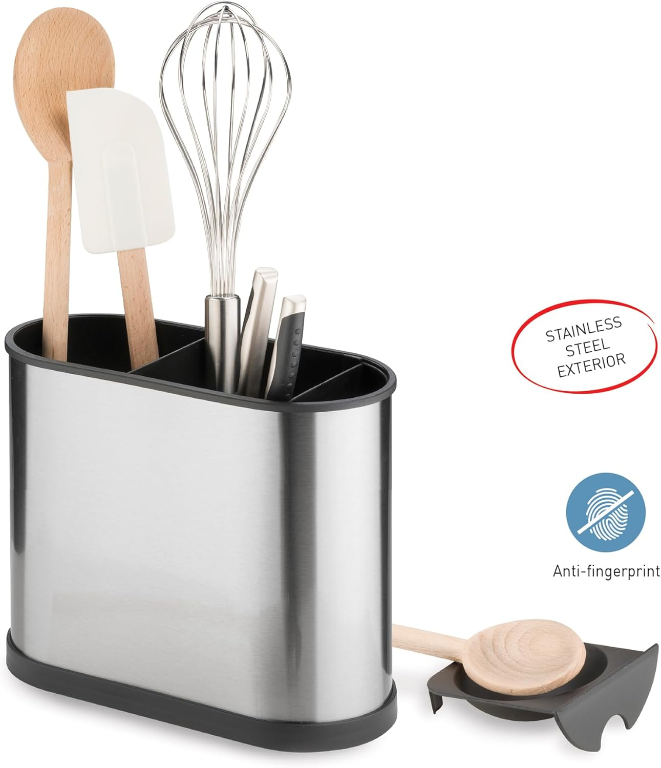 Avanti 16427 Stainless Steel Slimline Utensil Holder,Silver/Black image number 2