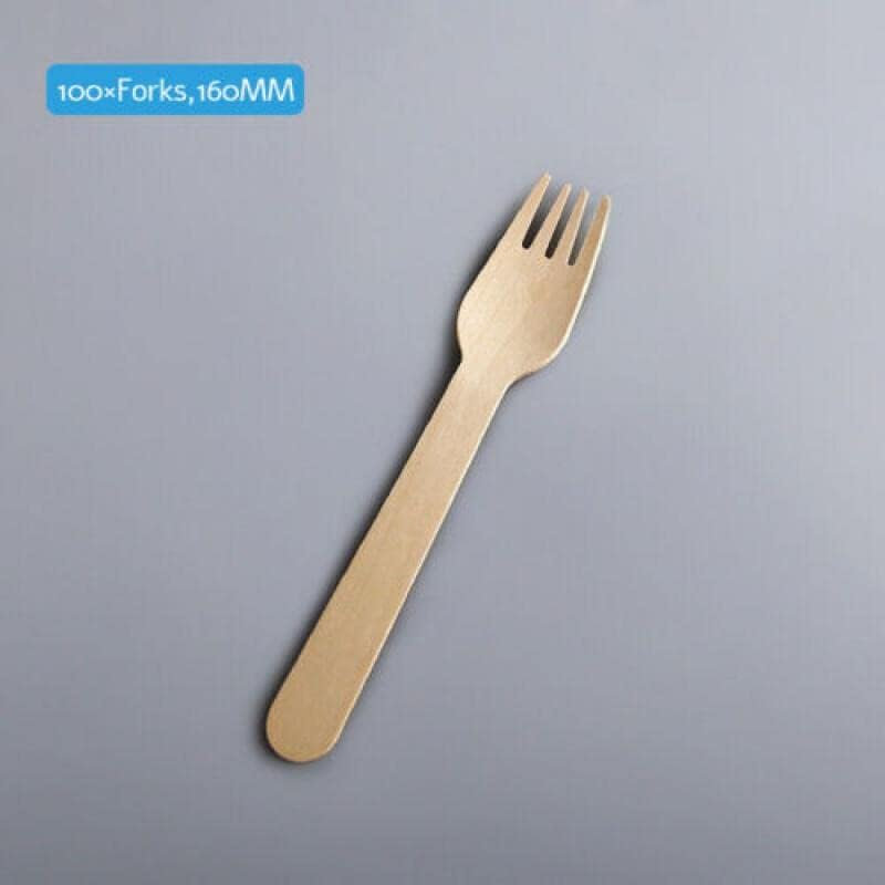 100/200PCS Wooden Cutlery Set Disposable Bamboo Wood Bulk Buy Forks Spoons Knives Party Eco - Perfect for Parties, Weddings & Daily Use image number 4