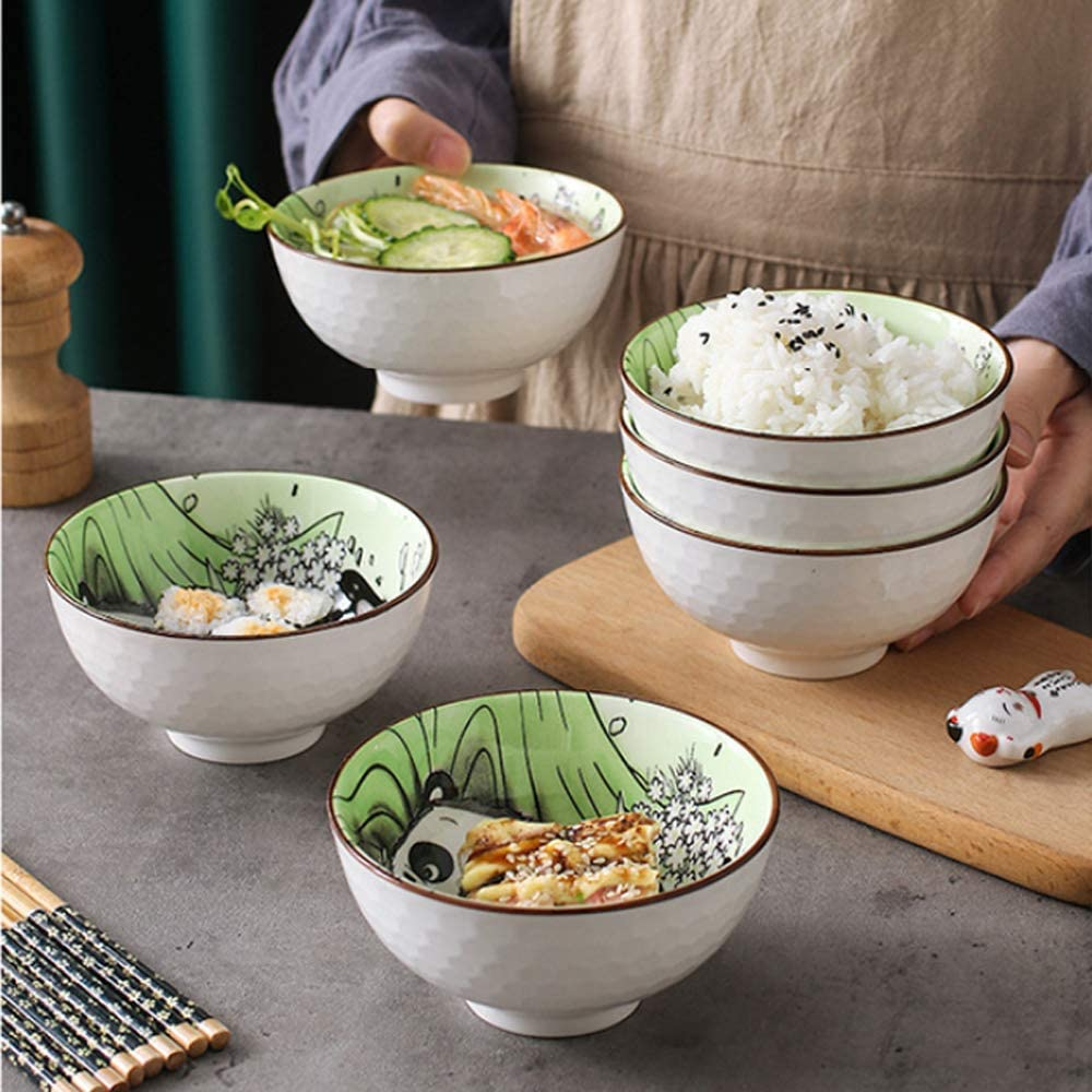 Panda Ceramic Cereal Bowls,Breakfast Bowls, Ceramic Soup Bowls, Ceramic Bowls,Porcelain Bowls for Kitchen, for Cereal, Salad, Pasta,Dessert, Dishwasher, Microwav Safe for Lunch and Dinner (4) image number 1