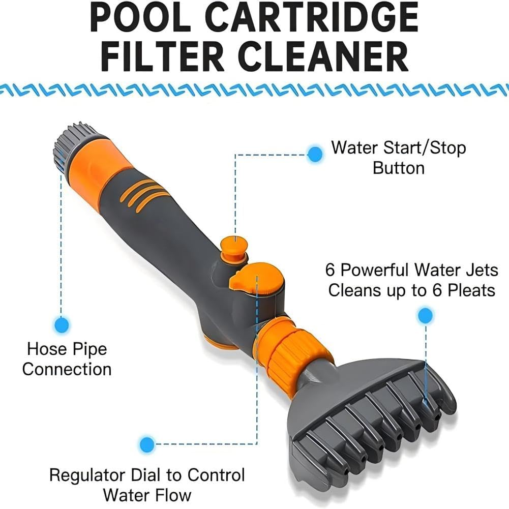 Pool Spa Filter Cartridge Cleaner Tool, Reusable Pool Filter Cleaner, Hot Tub Pool Spa Filter Cleaning Tool, Spa Filter Cleaner, Cleaning Wand with 6 Powerful Water Jets