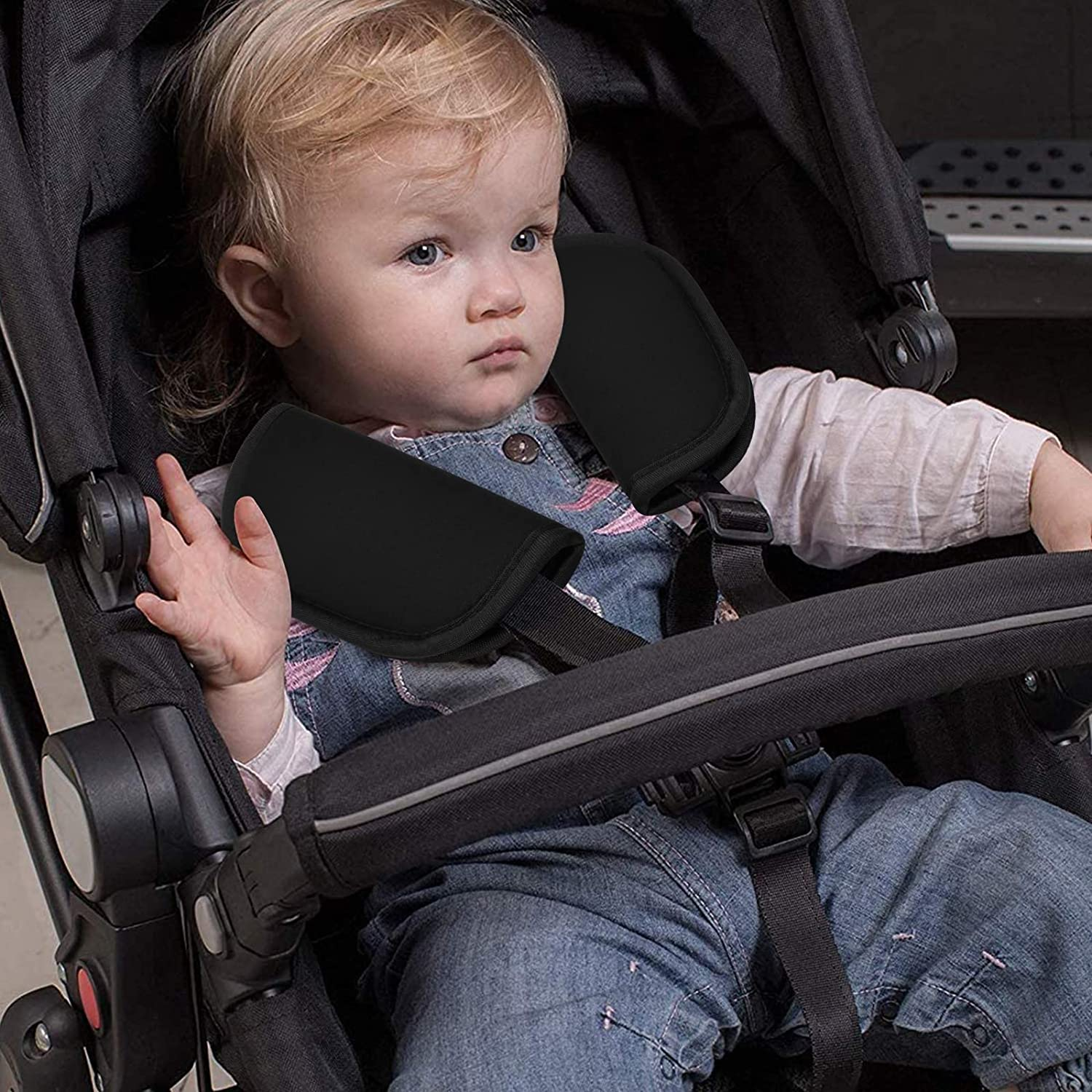 2 Pieces Baby Stroller Car Seat Strap Covers Universal, Seat Belt Pads for Kids, Car Seatbelt Strap Covers, Pushchair Strap Covers, Soft Seat Belt Cushion for Newborns Infants and Kids, Black image number 1