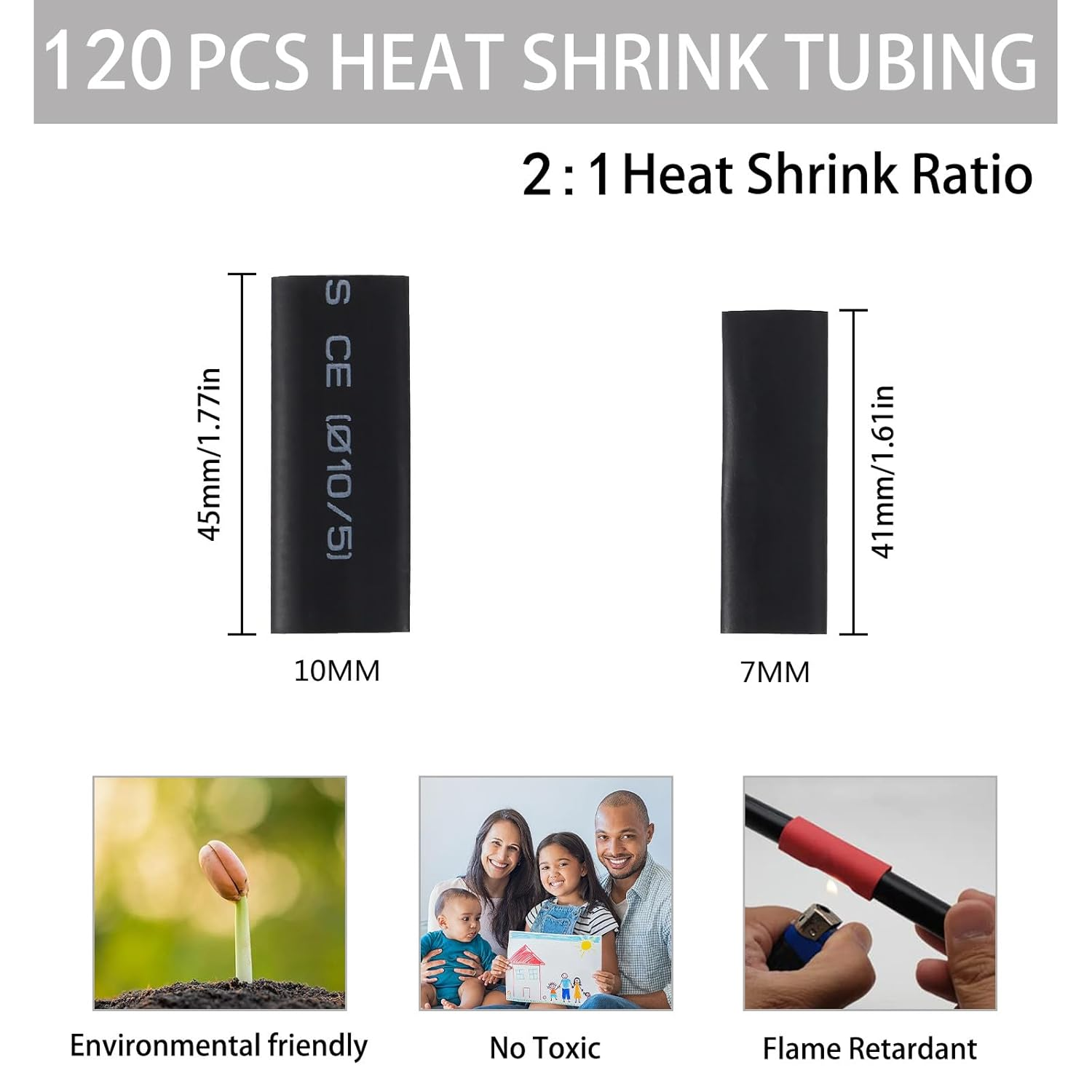 220PCS Copper Wire Lugs with Heat Shrink Set,100Pcs Tinned Battery Copper Cable Lugs Crimp Terminals Kits with 120Pcs Heat Shrink Tubing image number 4