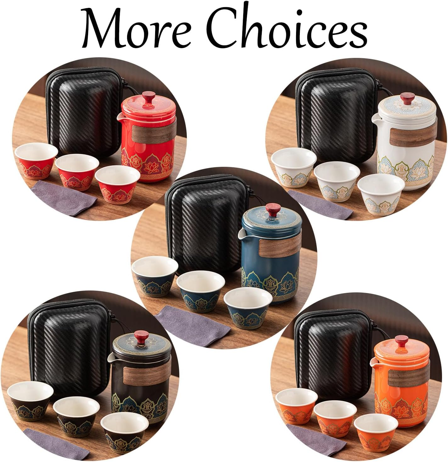 Teapot Set Chinese Travel Kung Fu Tea Set Pottery Made Elegant Asian Tea Set Portable Travel Tea Infuser Chinese Ceramic Tea Cup for Tea Lovers SH0034 (Black)