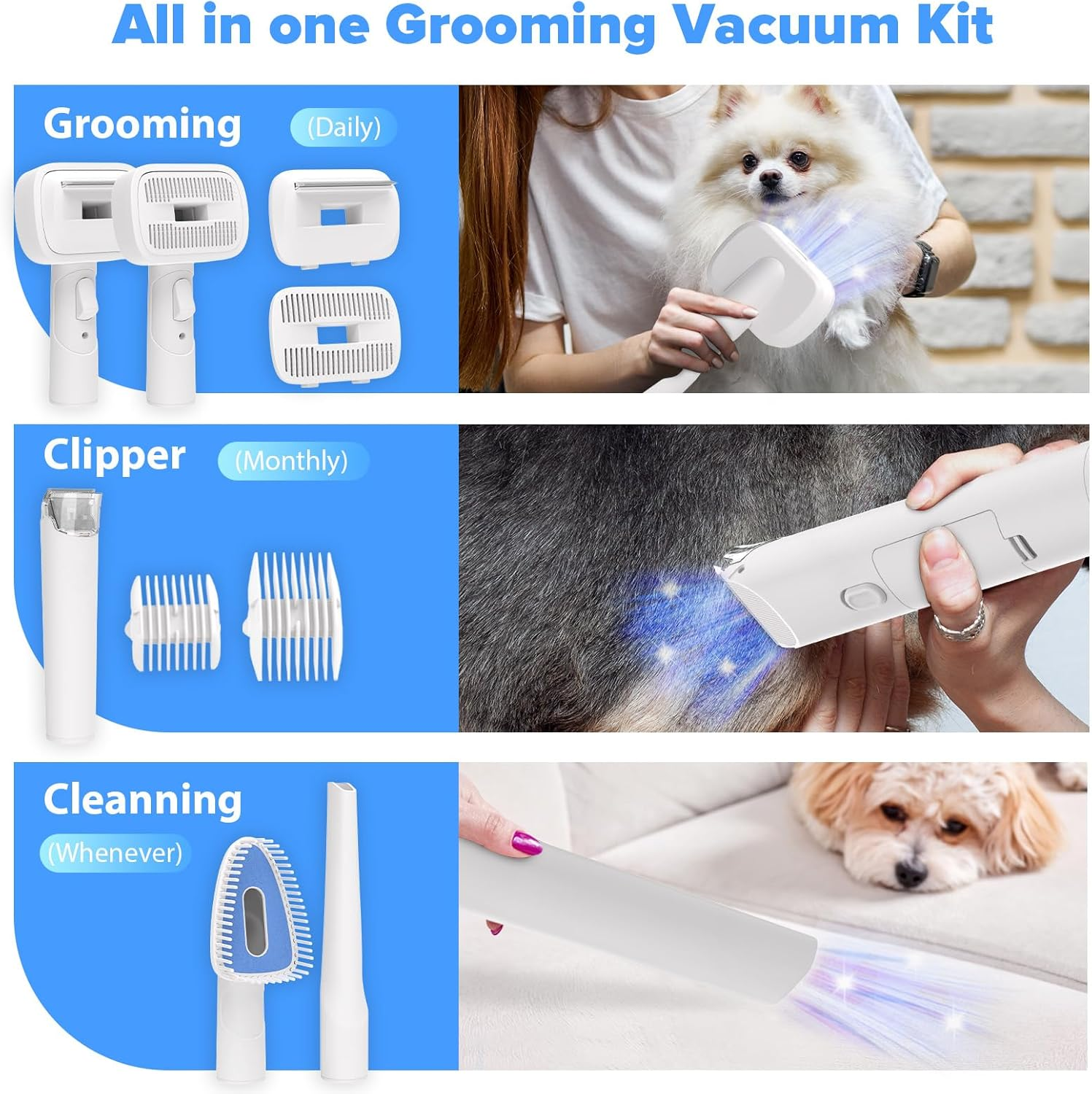 Advwin Dog Grooming Kit, 1.8L Pet Grooming Vacuum with Pet Clipper, Dog Hair Vacuum with 5 Pet Grooming Tools for Dogs Cats Shedding Grooming image number 2