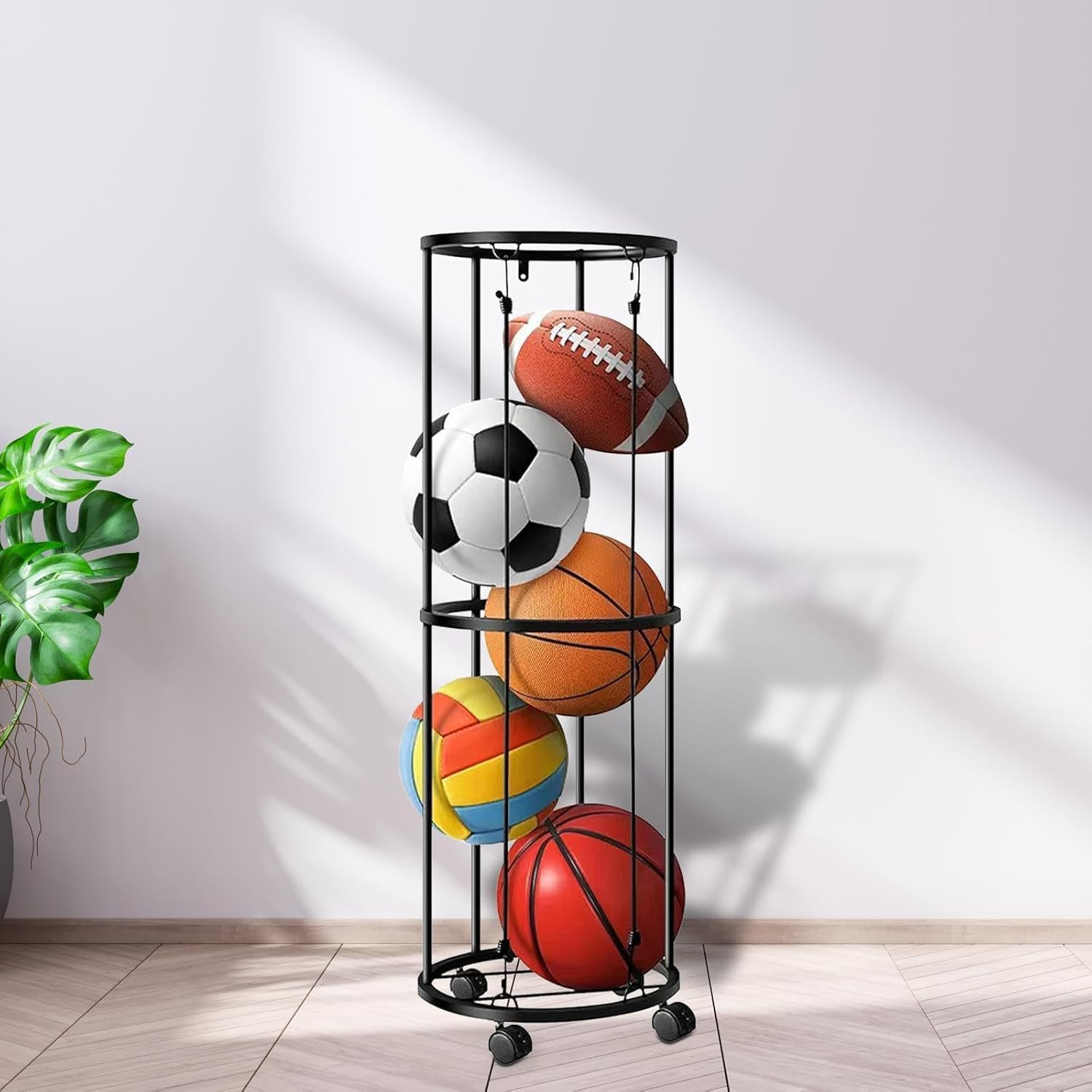 Garage Ball Storage Rack, Rolling Basketball Holder, Ball Cage Storage Rack for Basketball, Football, Volleyball, Space-Saving Sports Ball Storage Organizer for Garage & Home image number 5