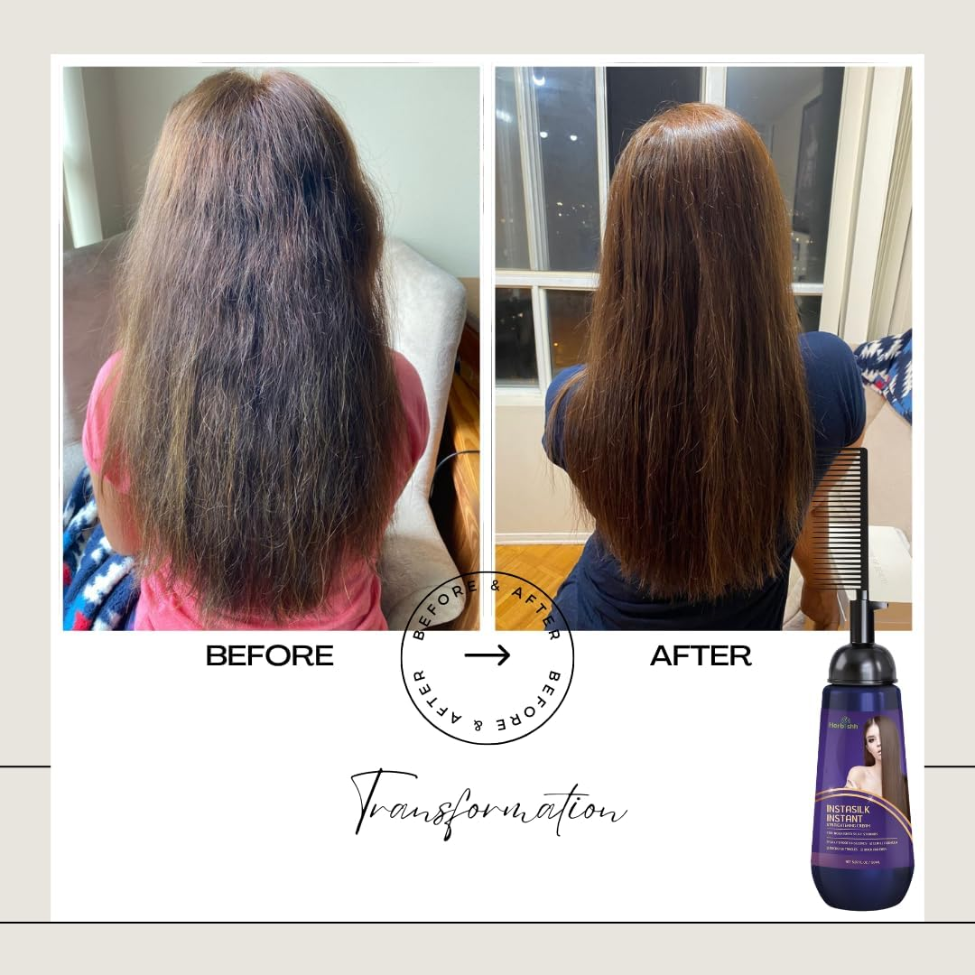 Herbishh Instant Hair Straightener Cream with Applicator Comb Brush &ndash; Straightening in Seconds &ndash; Smooths Curls, Tangles & Frizz &ndash; Completely Straight Hair Treatment &ndash; Gentle Ingredients &ndash; 150 Ml image number 5