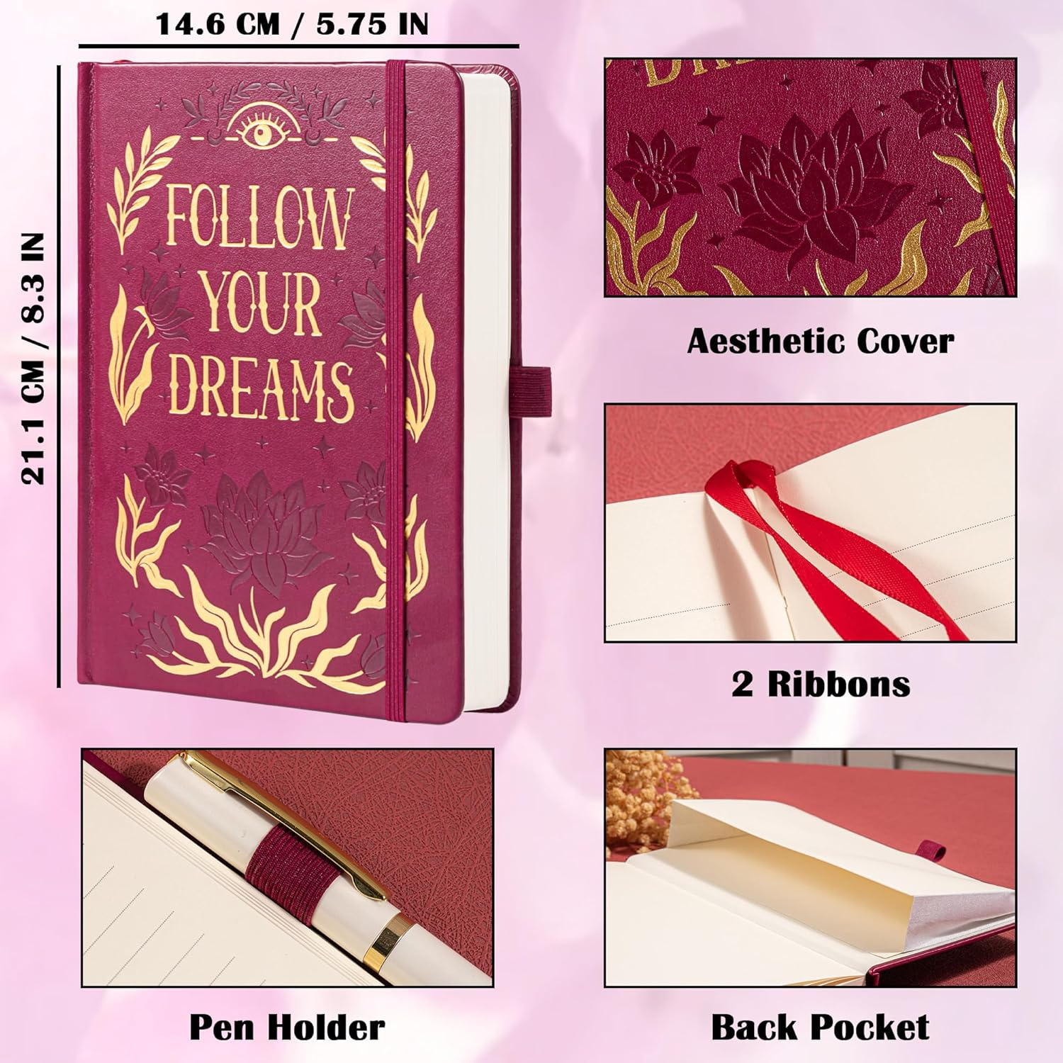 MGGAO College Rule Notebook for Women Men, 318 Numbered Pages Journal, A5 Butterfly Floral Journals for Writing, Aesthetic Notebooks, Work School Note Taking, 5.4" X 8.4" image number 1