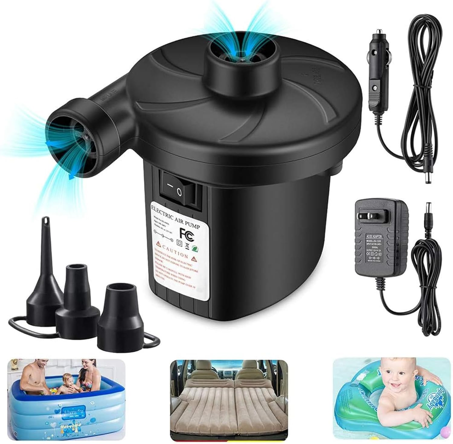 Air Pump for Air Mattresses and Inflatables, Quick Fill Inflator/Deflator for Camping, Inflatable Boats, Pools, Water Toys, and Air Beds image number 2