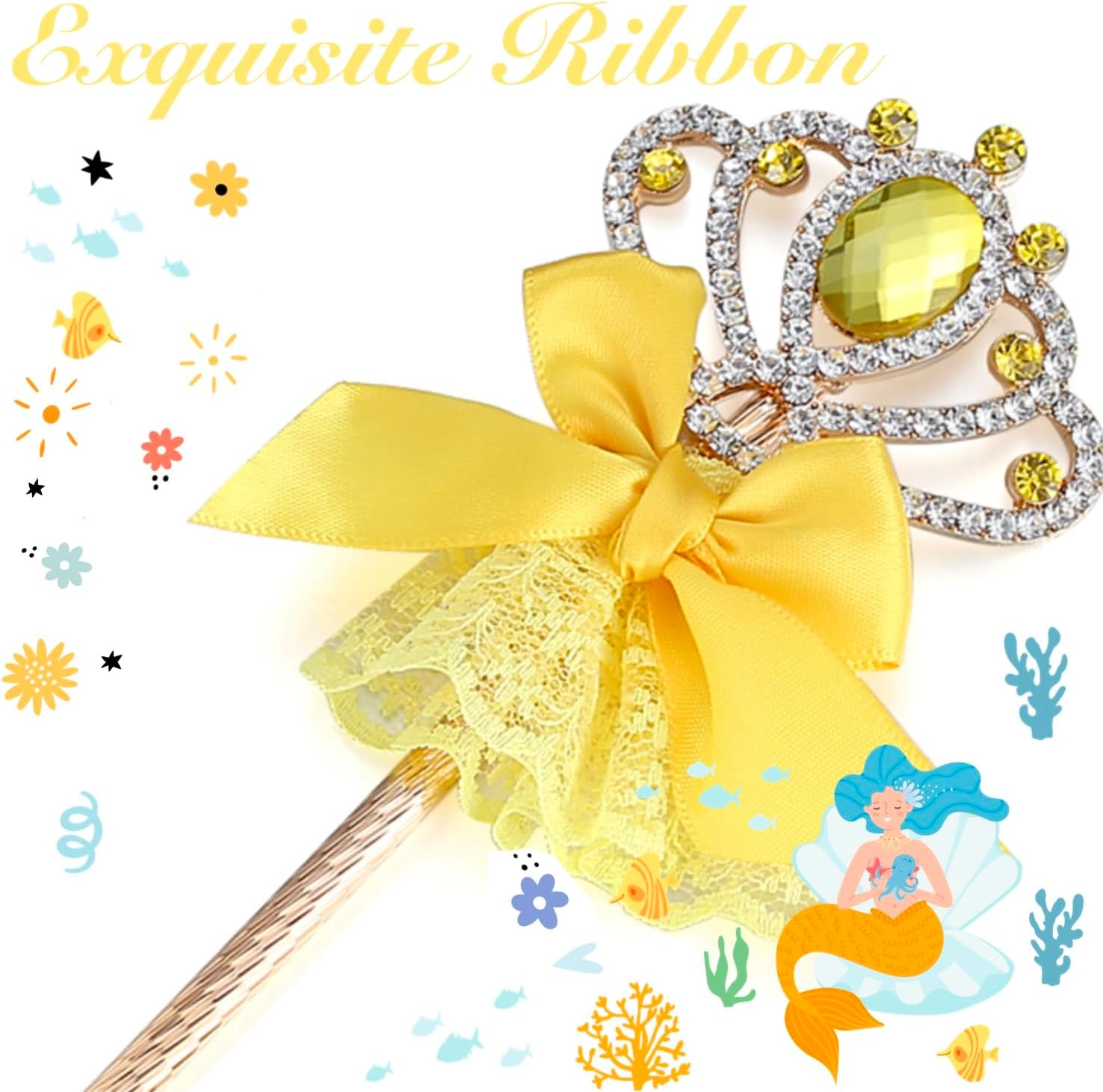 Lovelyshop Yellow Diamond Metal Princess Wand with Bowknot for Kids image number 2
