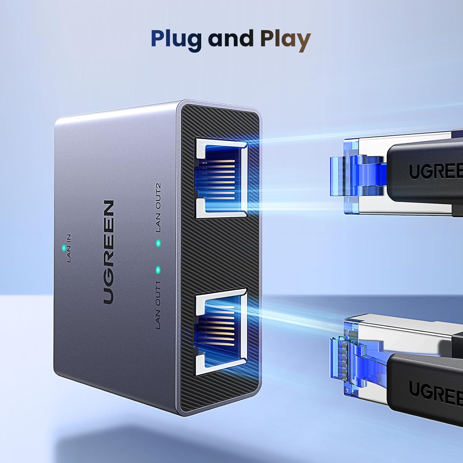 UGREEN 1 in 2 Out Ethernet Splitter Aluminum Gigabit Network Port LAN Internet Adapter with USB C Charging Cable Plug and Play for Cat8 Cat7 Cat6 Cat5E Cat5 RJ45 Cord image number 4