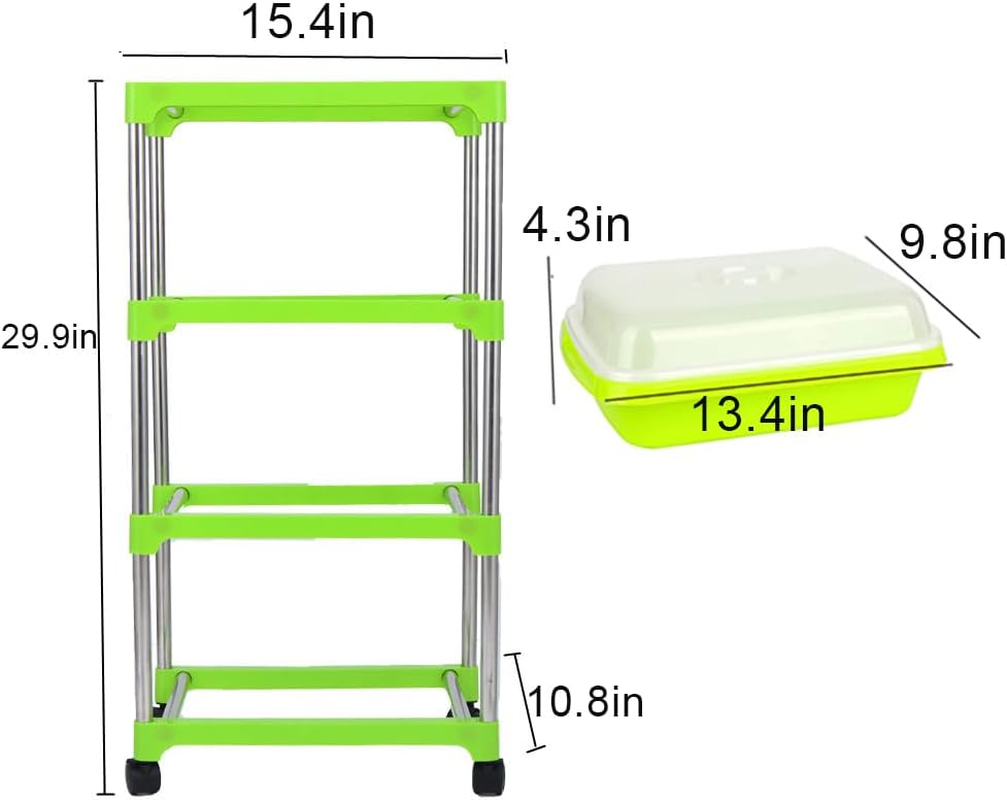 4 Layers Sprouter Trays with Cover Stainless Steel Frame Soil-Free Healthy Wheatgrass Seeds Grower Storage Trays Sprouting Container Kit for Garden Home Office image number 3