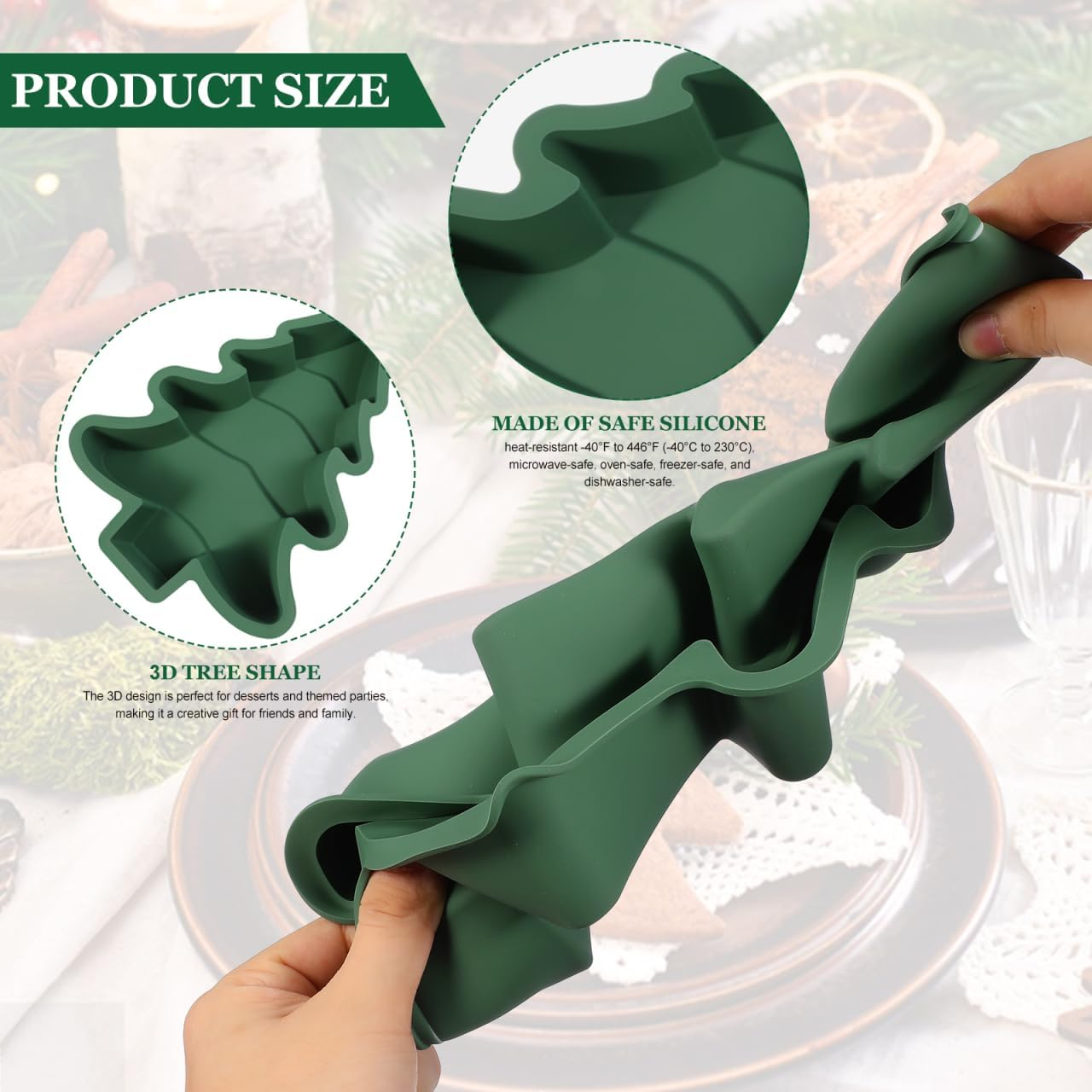 Operitacx Christmas Tree Silicone Baking Mould Pan Kitchen Bakeware Tools for Chocolate Cake, Ice, Baking Cake, Pudding, Muffins image number 3