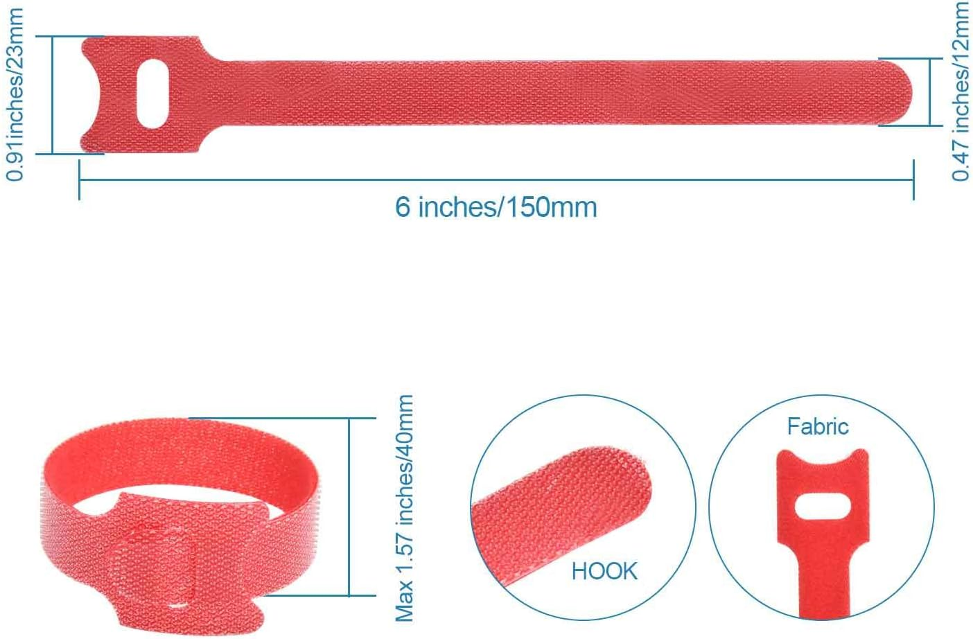 60PCS Reusable Fastening Cable Ties, 6-Inch Adjustable Cord Ties, Microfiber Hook Loop Cords Management Wire Organizer Wraps (Assorted Colors)