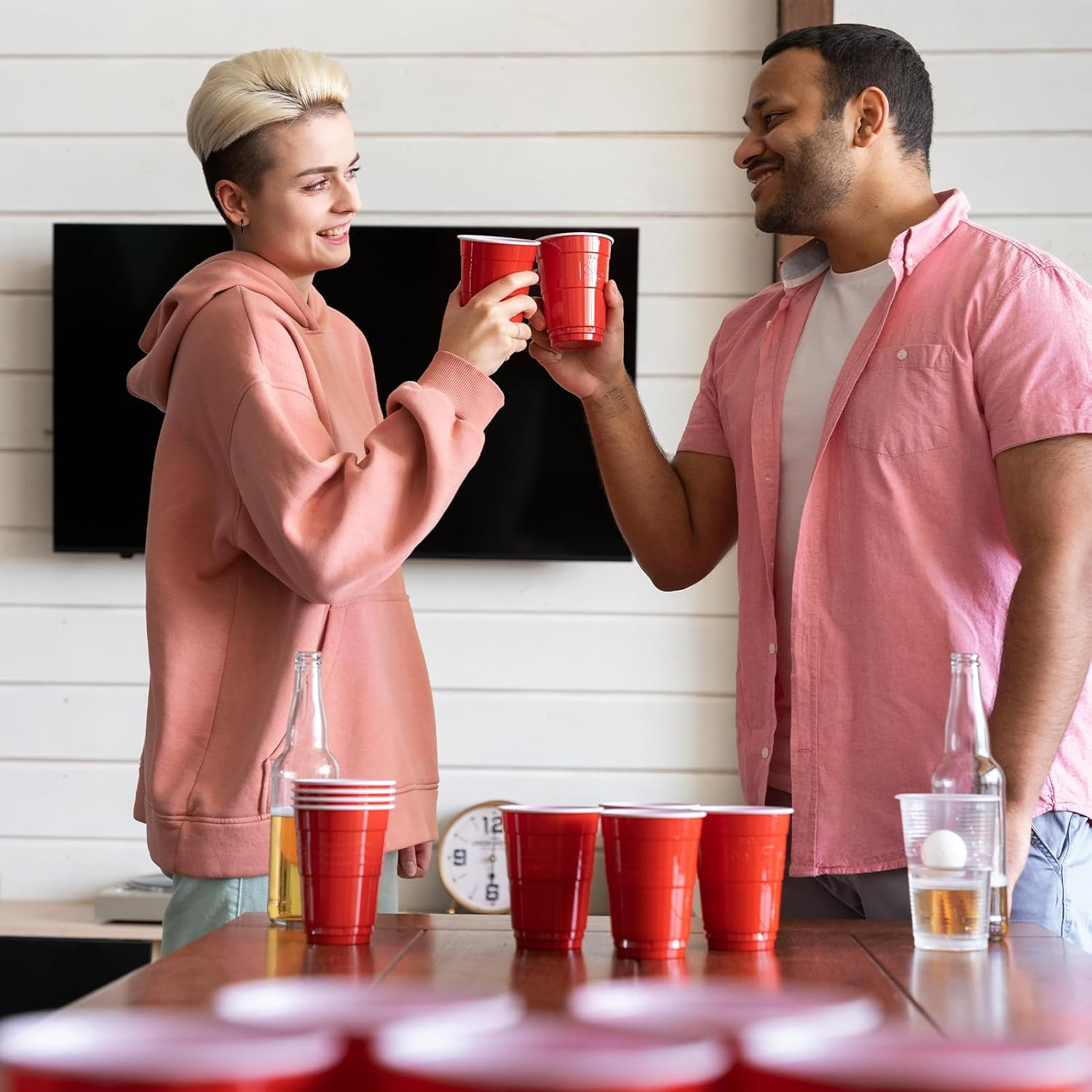 50 Pcs Party Cup Set,16Oz Red Plastic Party Cups,Party Cold Drink Cups,Repeatable Cups for New Year, Christmas, Camping, Wedding(Red) image number 1