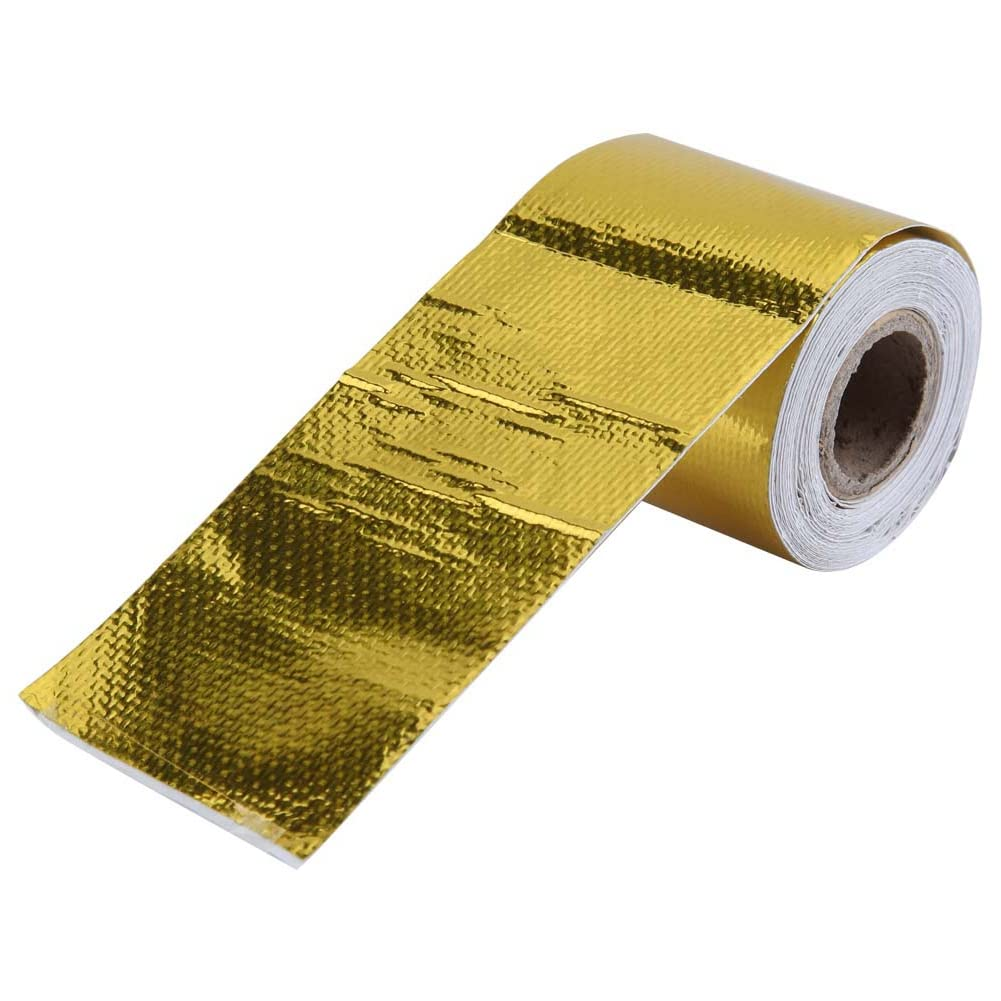 Exhuast Adhesive Tape, Strong Adhesion Engines Heat Shield Wrap Protective Antiaging Aluminum Foil for Bottoms for Bulk Heads(Golden 5M*5Cm)