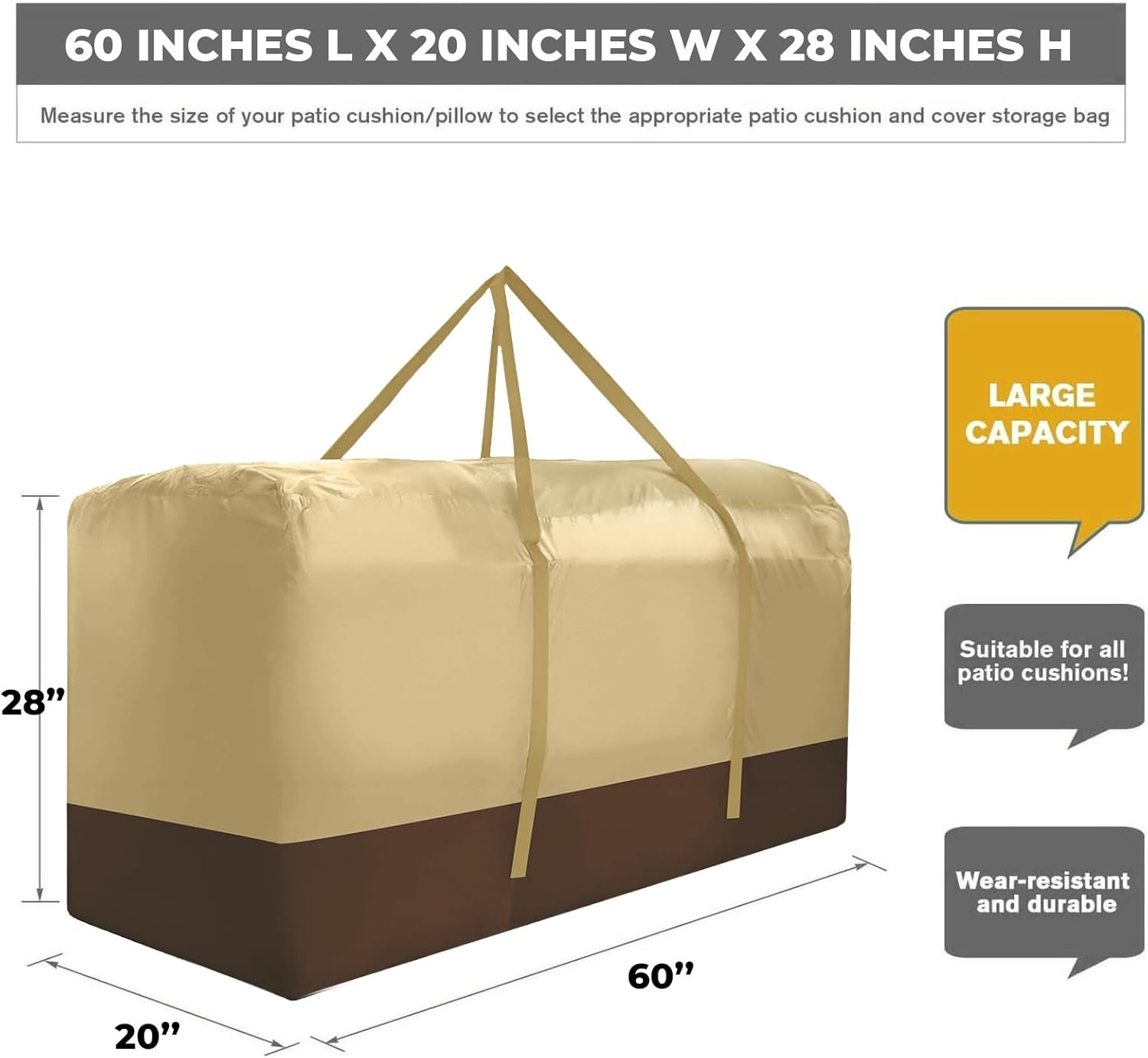 Outdoor Cushion Storage Bag Extra Large 420D Oxford Waterproof Dust Proof Outdoor Zippered Patio Cushion Storage Bag (Beige) image number 1